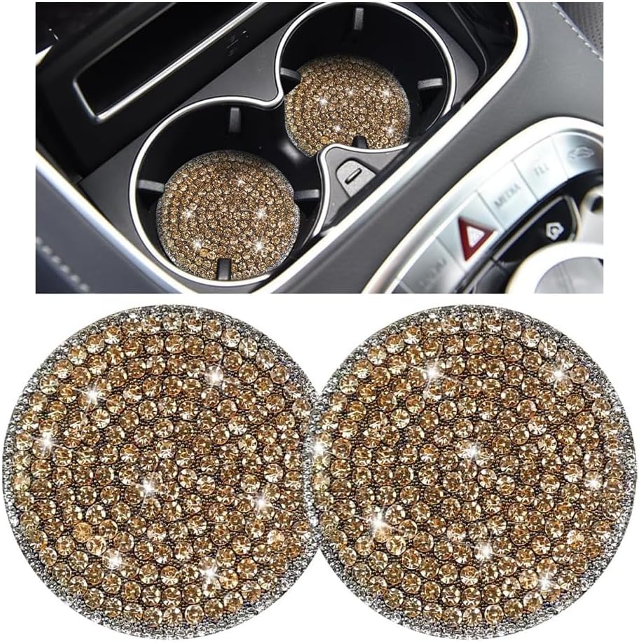 Bling Car Cup Holder Coaster, 2PCS 2.75 Inch Crystal Rhinestone Anti Slip Vehicle Drink Cup Mat for Women Girls, Auto Interior Embedded in Ornaments. Universal for SUV RV Truck (Pink)