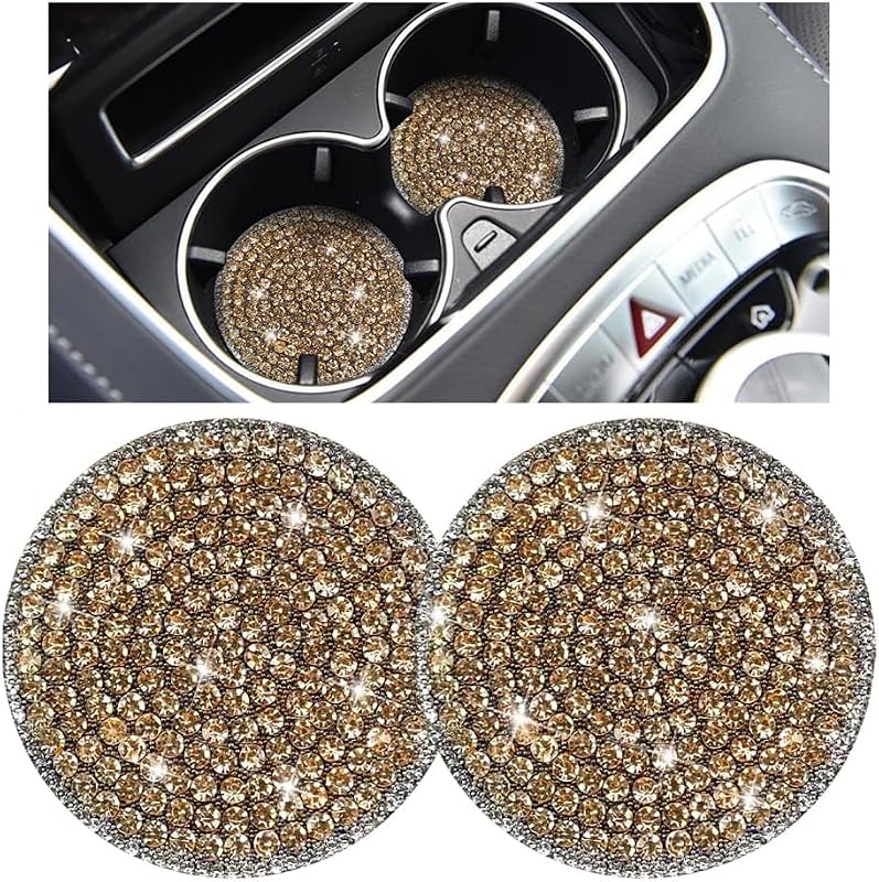 TNAIYH Kit com 2 Porta-Copos para Carro com Strass e Base Antiderrapante 6,99 cm Dourado