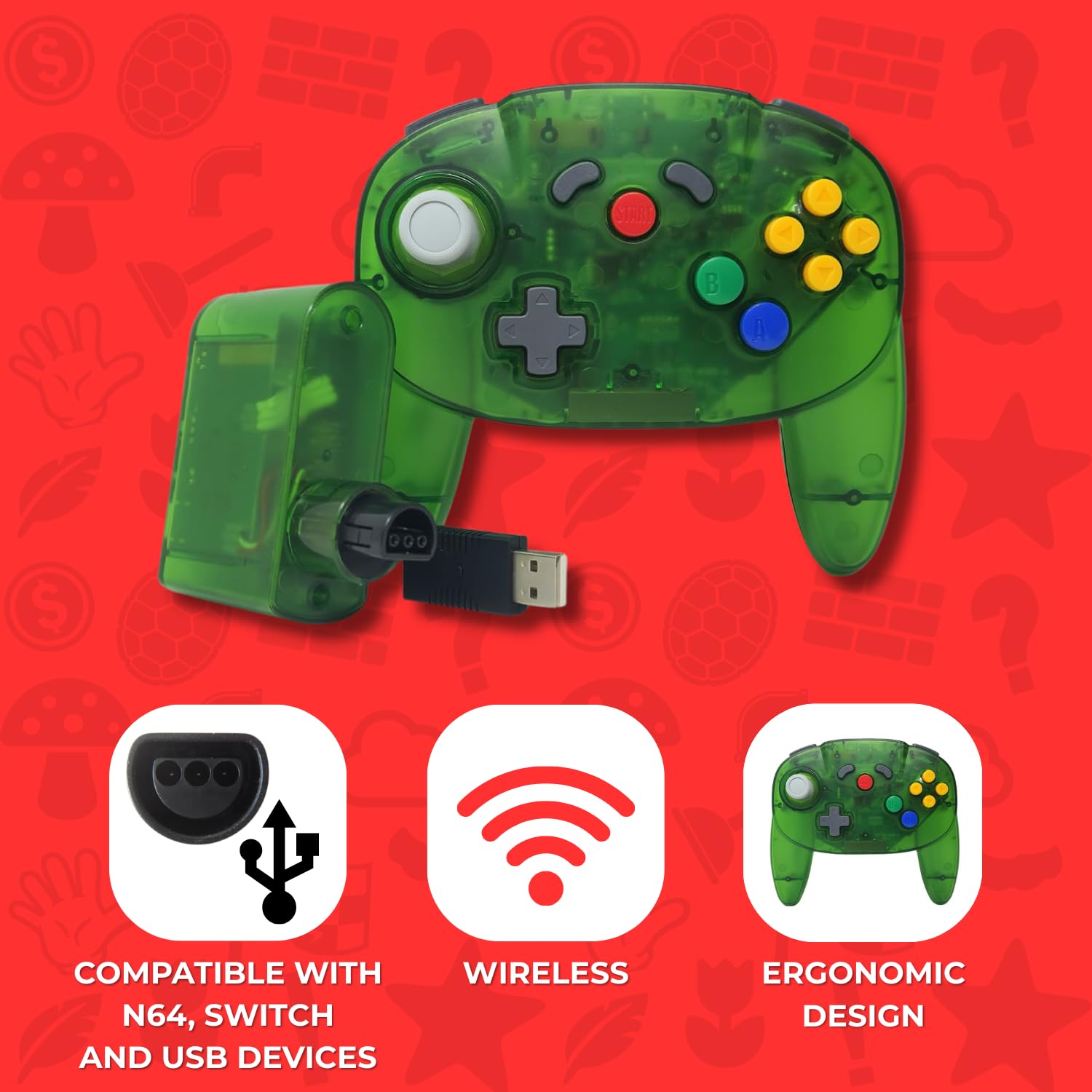 Old Skool ULTRA Wireless 64 Controller Compatible with Nintendo 64 (N64), Switch, Switch 2, PC and Analogue 3D - Jungle Green