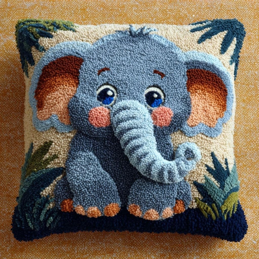 Henypt DIY Pillow Cover Latch Hook Cushion Kits, Elephant