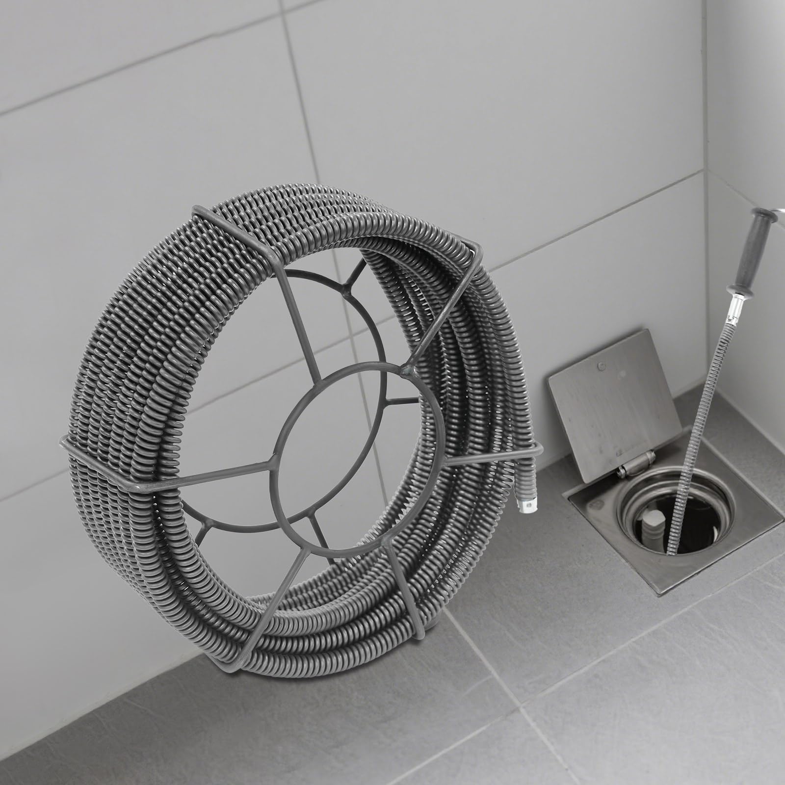 Espiral de limpieza de tuberías de 10 m, juego de cable profesional para limpieza de tuberías de 50 a 120 mm, desatascador de desagües para fregadero, desagüe de suelo, inodoro