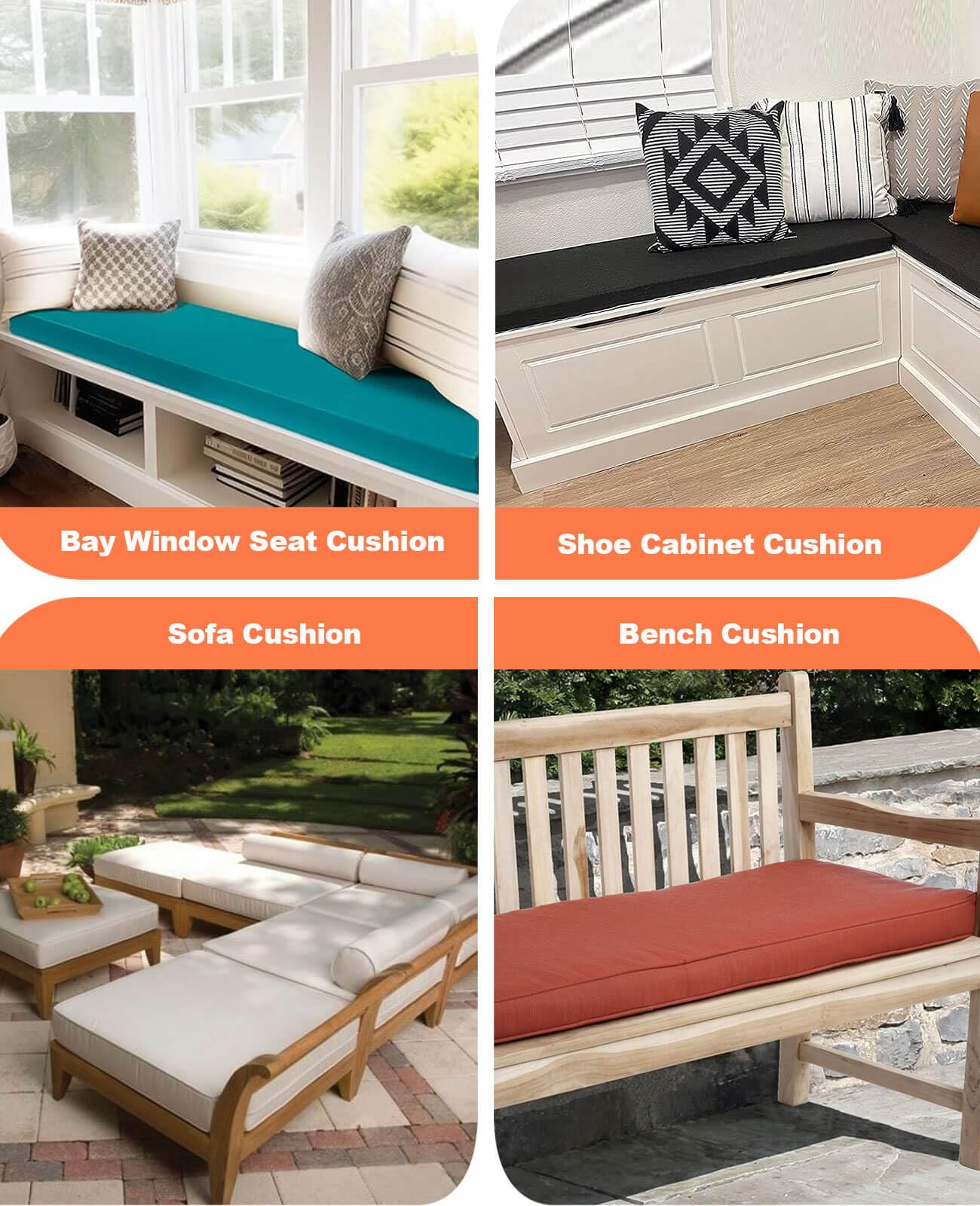 GOUHOME Custom Bench Cushion, Bay Window Seat Cushions Indoor, 50D High-Resilience Foam Cushions, 6 Fabrics, and 100+ Colors to Choose from with Non-Slip Bottom and Zipper for The Church Bench