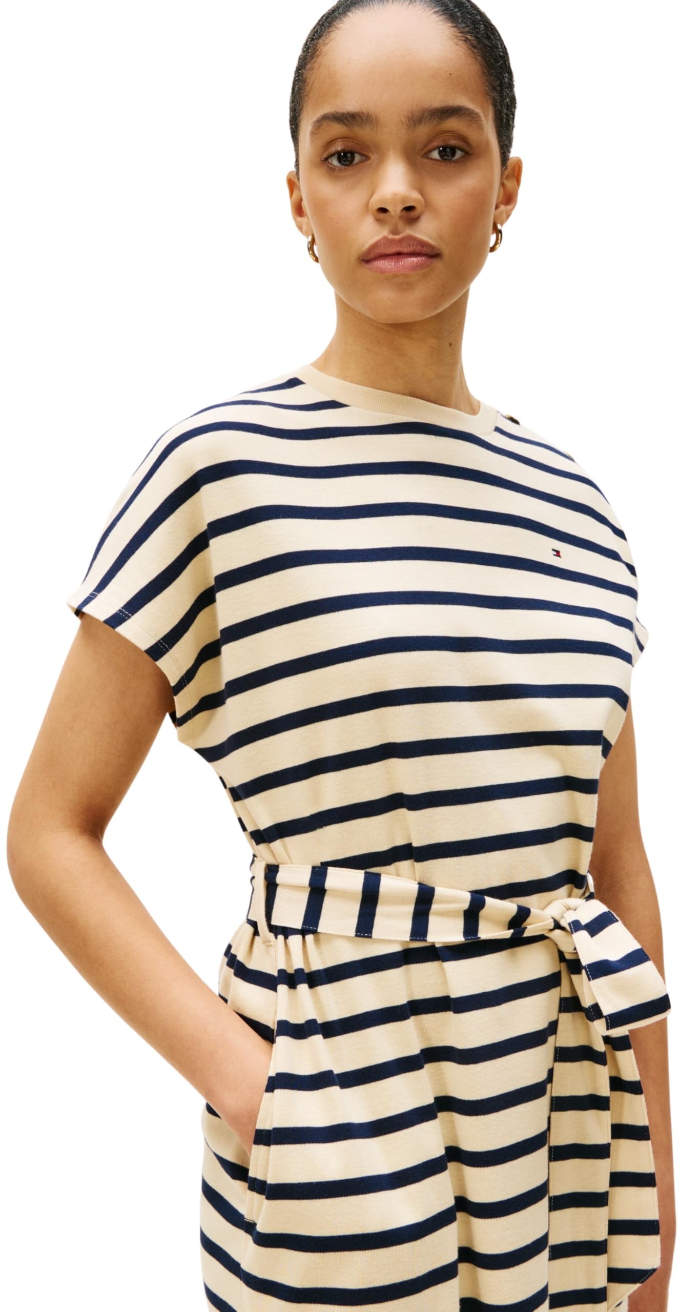 Tommy Hilfiger Damen Kleid Gold Button Jersey mit Gürtel