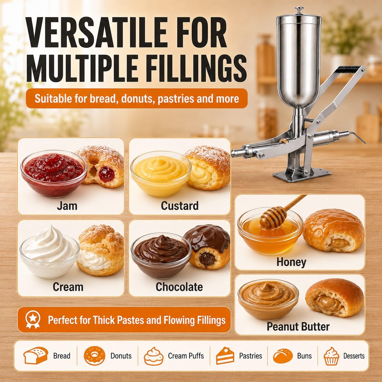 Llenadora Manual De Churros Donuts 5l, Máquina De Acero Inoxidable Con Kit De Boquilla