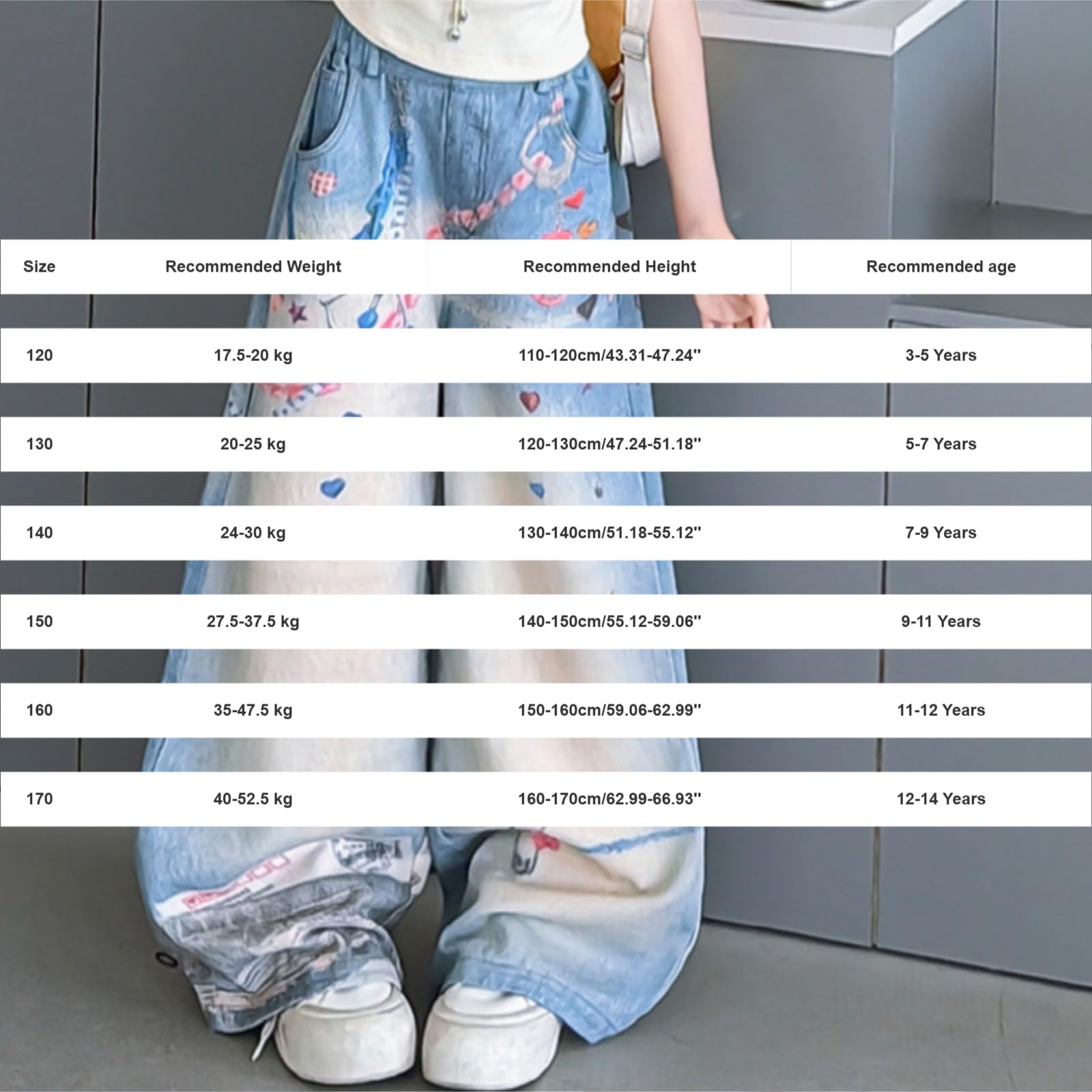 Generisch Mädchen Jeanshose Modische Bedruckte Jeans Beiläufige Lange Hosen Print Straight Lockere Passform Pants Freizeithose Y2K Streetstyle Streetwear Denimhose