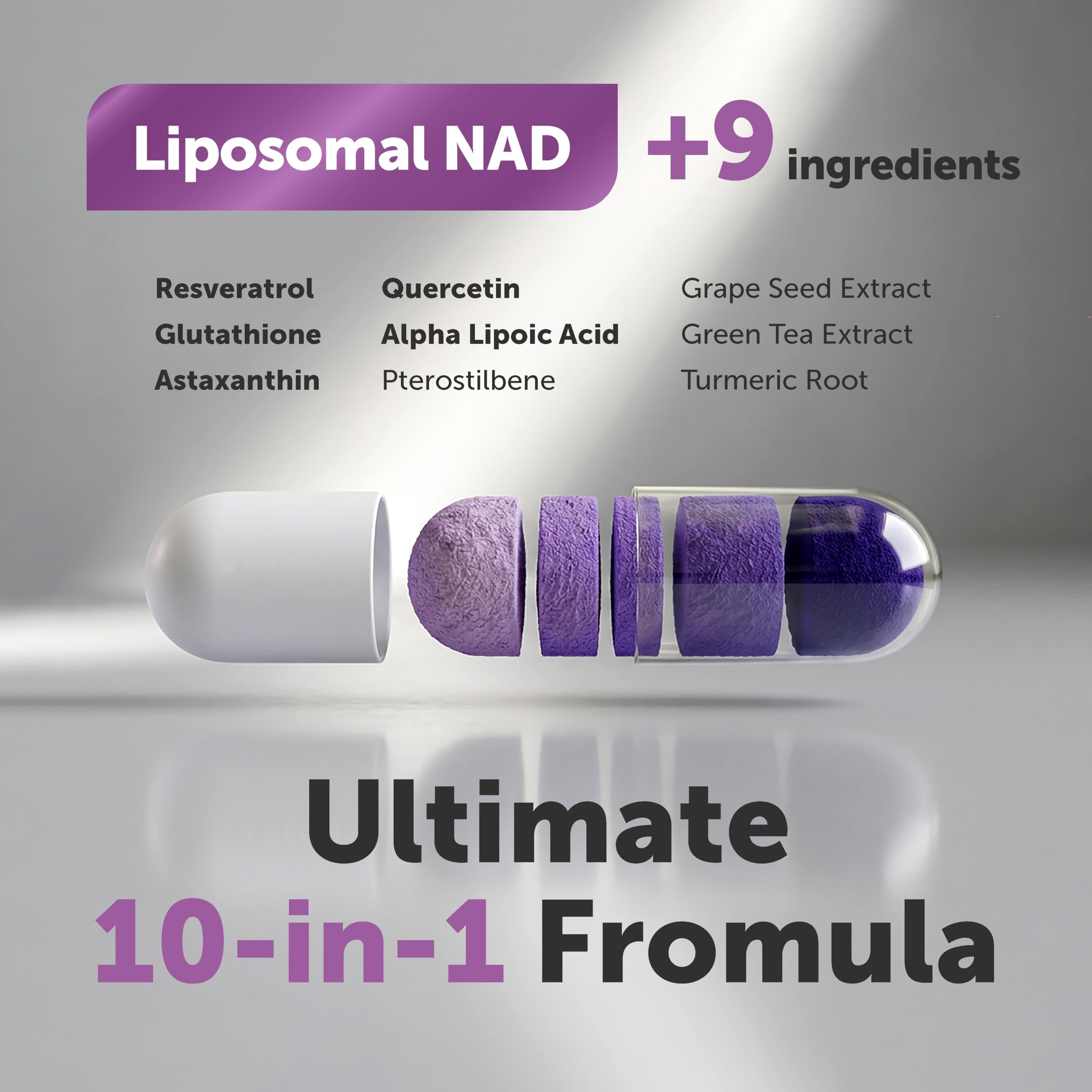 Amazon.com: Micro Ingredients Liposomal NAD+ Ultimate Complex 1,000mg | 60  Veggie Capsules | NMN Pathway Formula | 10-in-1 with Resveratrol,  Glutathione, & Astaxanthin