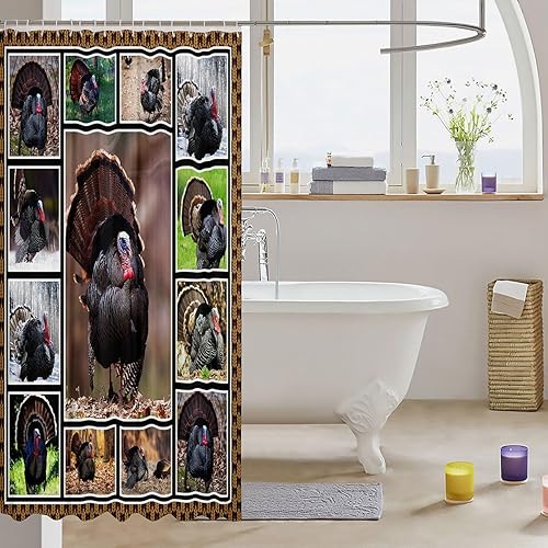 Miniatura 3 de Erosebridal Cortina de ducha de pavo de 72 pulgadas de ancho x 72 pulgadas de largo, diseño de faisán de pájaros, juego de cortina de ducha de tela