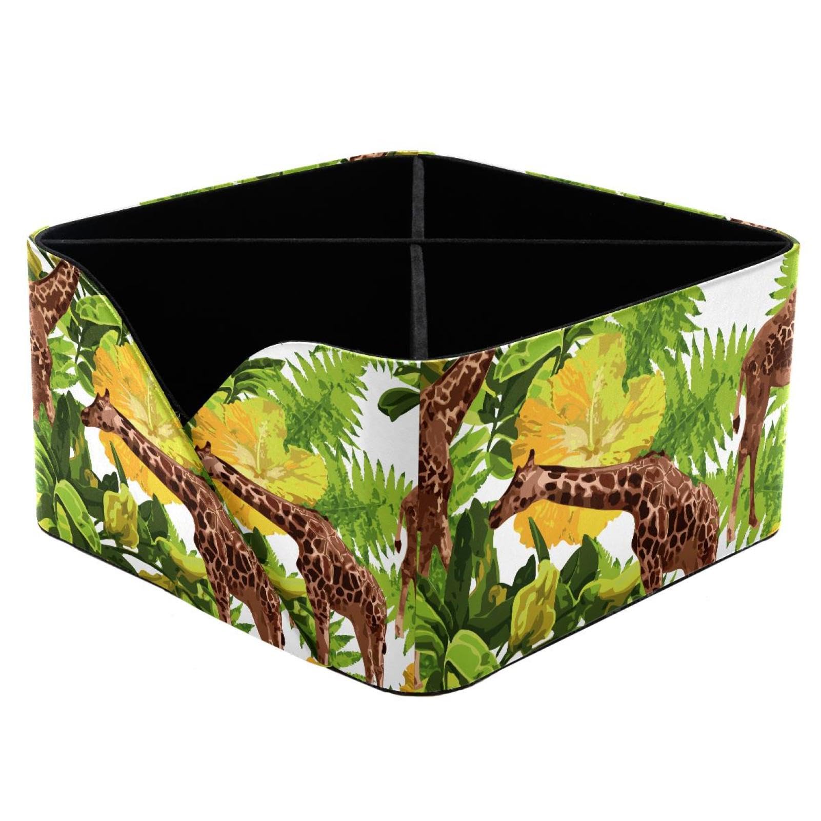KengjuTesu Wild Animals Giraffe Green Leaf Desktop Organizer Pen Holder, Rectangular Pencil Cup for Office, Study and Makeup Stations