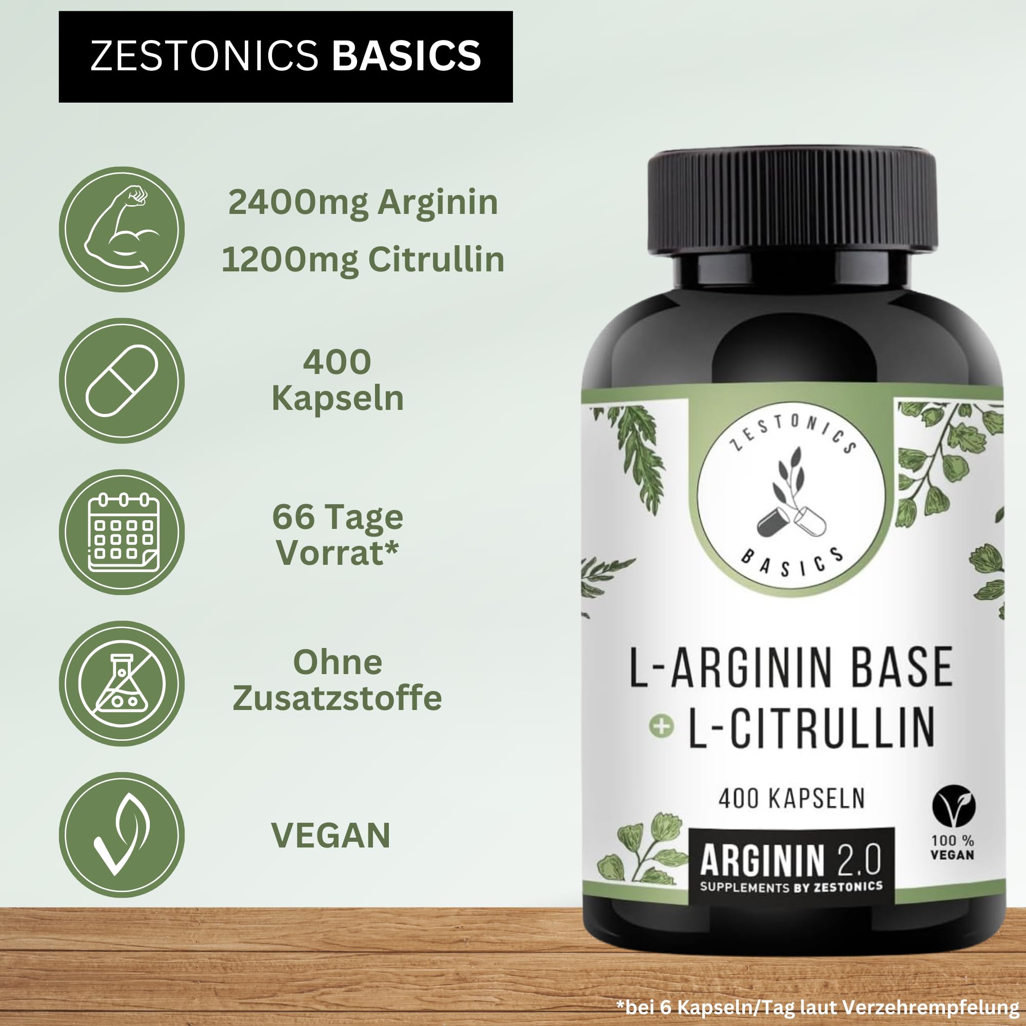L-Arginin Base 2400mg & L-Citrullin 1200 mg - 400 Kapseln - Zestonics Basics