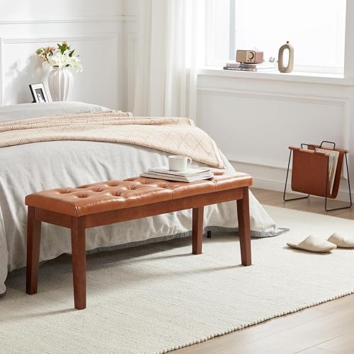 Miniatura 3 de Banco de entrada tapizado para dormitorio, extremo de la cama, banco de comedor otomano con patas de madera maciza, asiento acolchado para cocina,