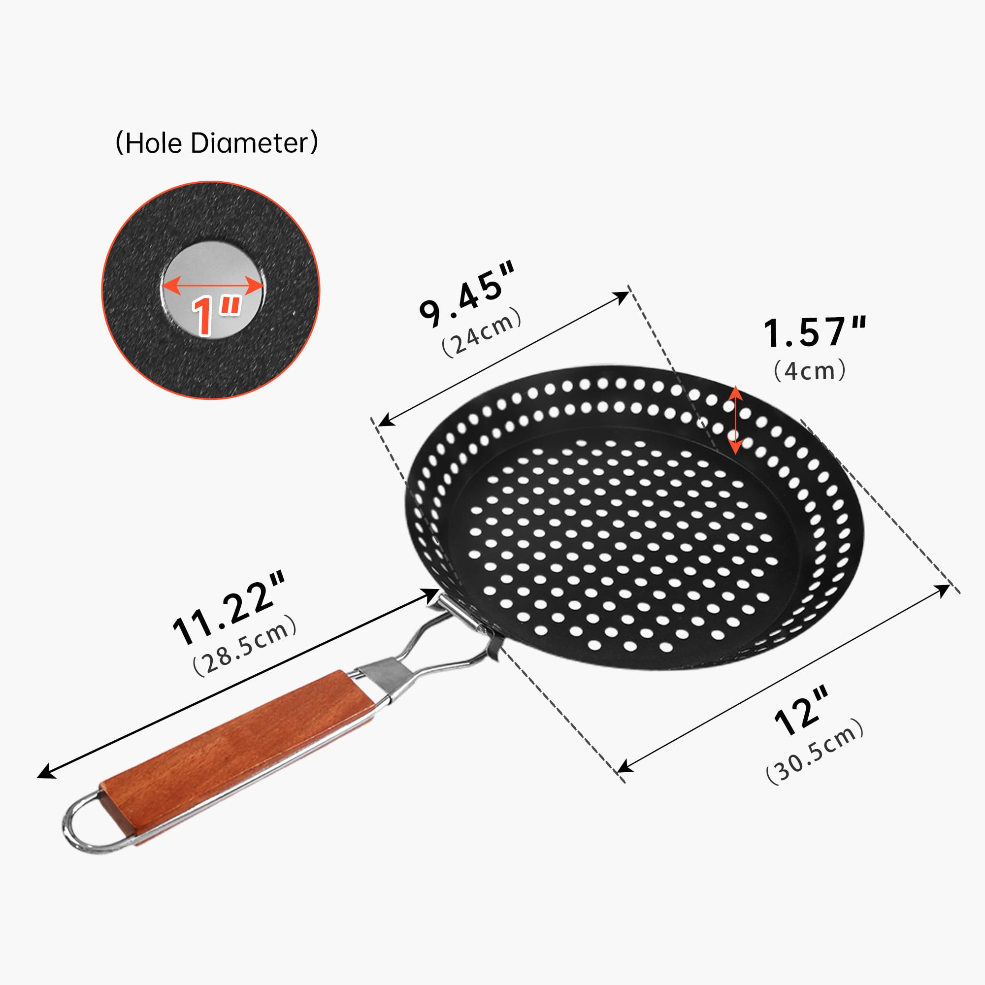 Padella per grigliare, 30,5 cm, con manico pieghevole, in acciaio al carbonio, antiaderente, per barbecue, fritture, verdure, frutti di mare, Chapati