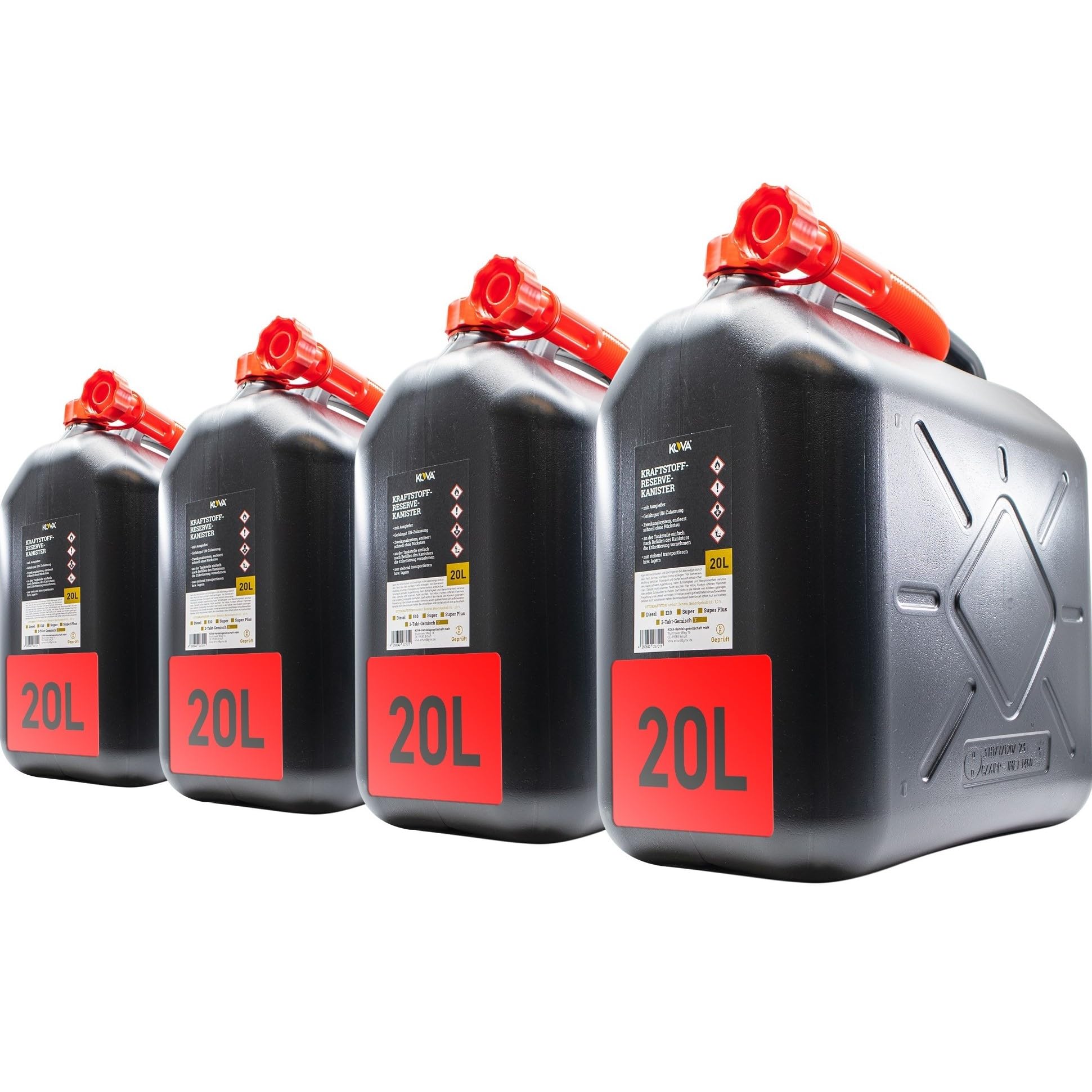 4 Stück Benzinkanister 20L SCHWARZ Dieselkanister Reservekanister Kraftstoffkanister 20 Liter Wasserkanister für Benzin Diesel Wasser AdBlue Auswahl: 5 10 10L ltr 5L 20-Liter-Kanister & Außgießer
