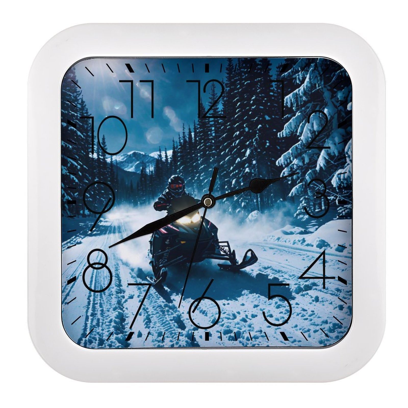 MUSM 10.2 X 10.2 Inch Modern Snowmobile Wall Clock Battery Operated High Accuracy Decorative Square Clocks for Kitchen Bedroom Living Room Home Office Porch