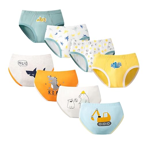 Tolmaiertu Boys Briefs Cotton Soft Dinosaur Printed 8Pack Toddler Boys Briefs Underwear Underpants 3-13 Years - White Series - 11-13 Years