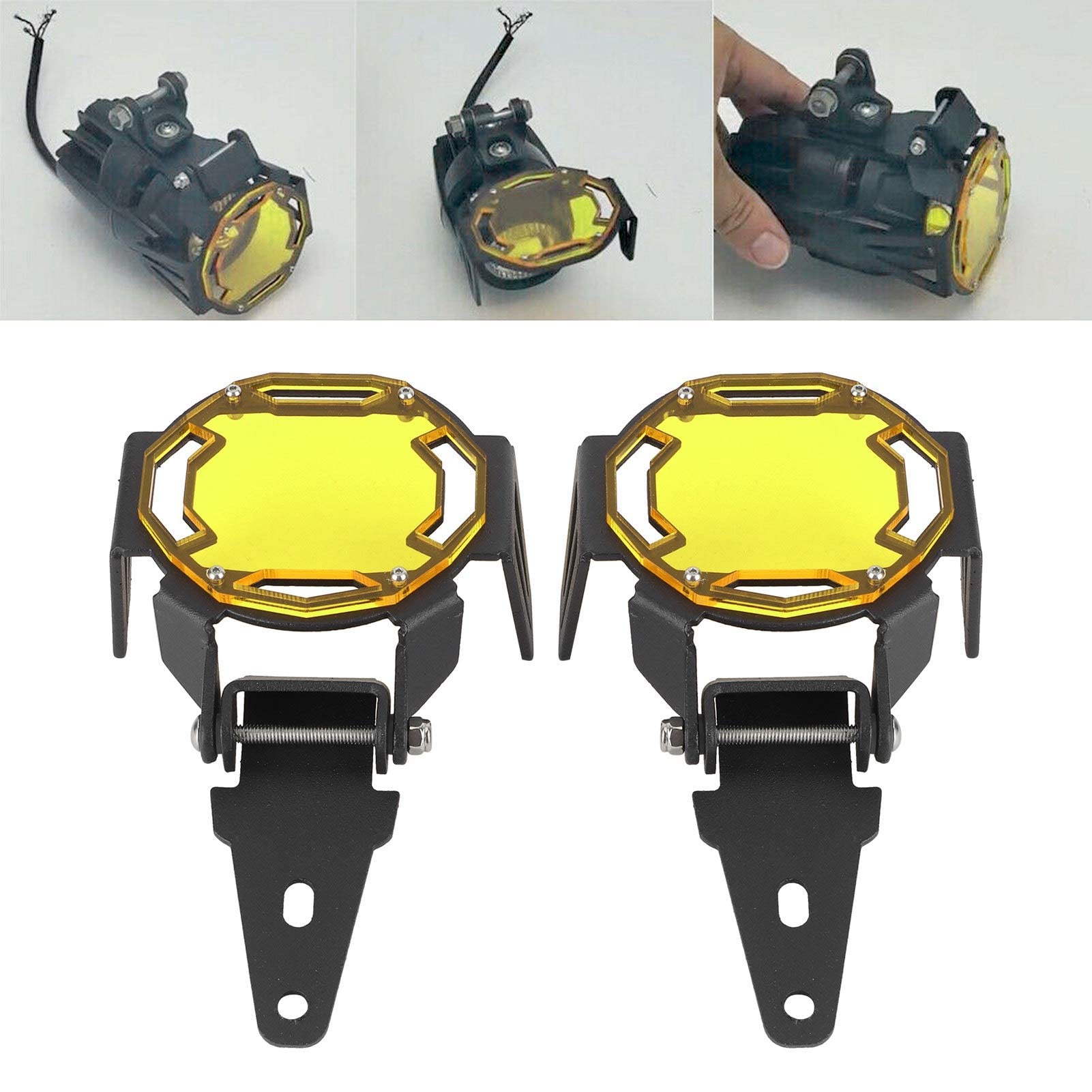 Osłona przeciwmgielna, 1K6941005S 1K6941006S Motocykl Osłona przeciwmgielna Osłona ochronna Osłona lampy LED Pasuje do R1200GS / R1250GS Adventure LC(żółty)