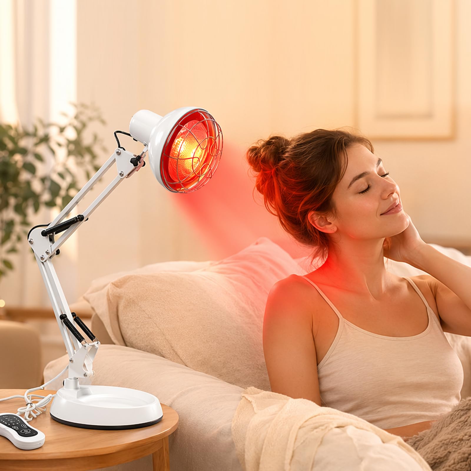 Rotlichtlampe Wärmelampe 100W Infrarotlampe Infrarotlicht-Tragbarer Heimgebrauch mit Infrarotlicht Rotlicht Infrarotlichtlampe Wärmestrahler Temperatur einstellbar mit Timer