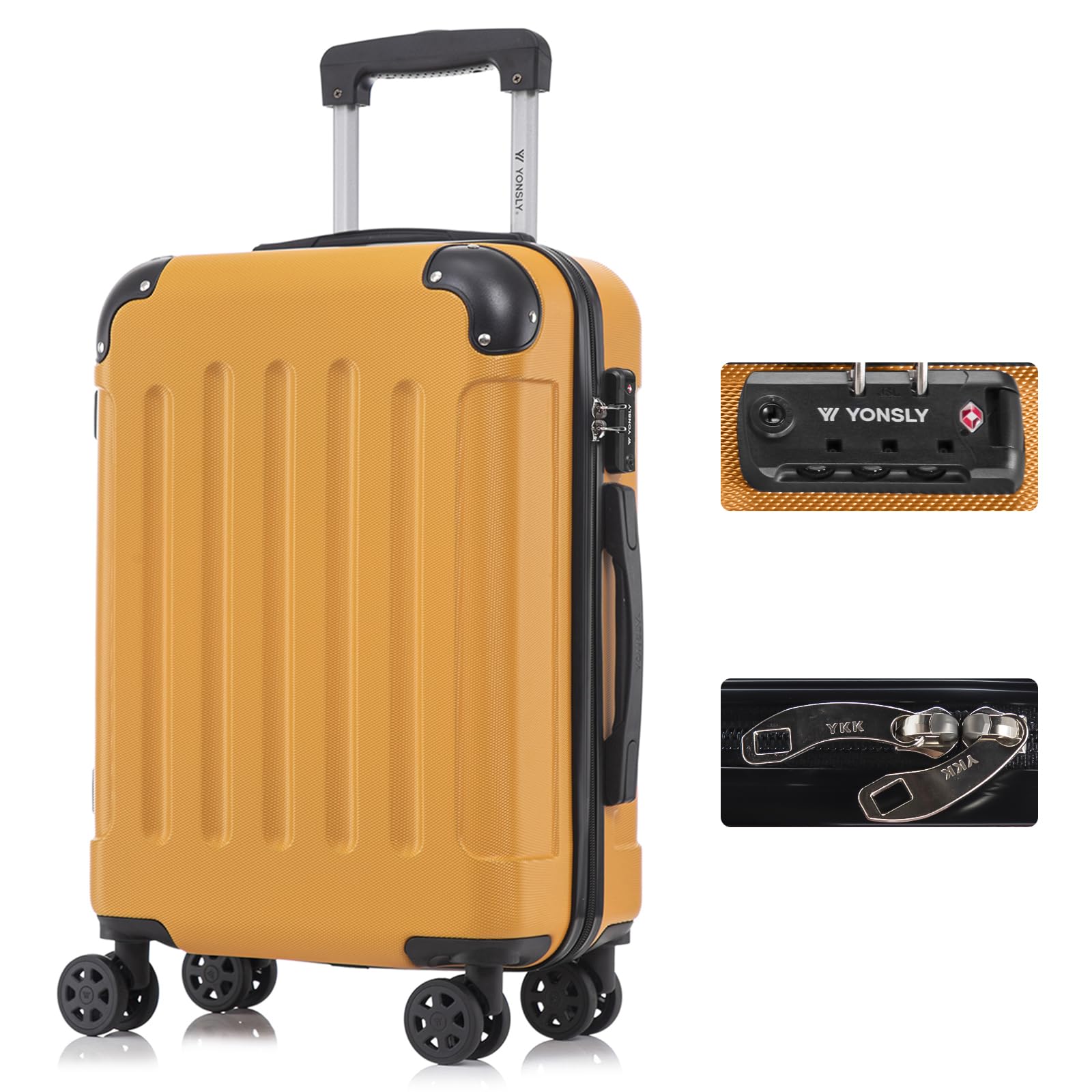 YONSLY Premium Reisekoffer TSA-Schloss,YKK-Reißverschluss Hartschalen-Koffer Trolley Kabinenkoffer Rollkoffer Suitcase Handgepäck 4 Rollen (Orange, M)