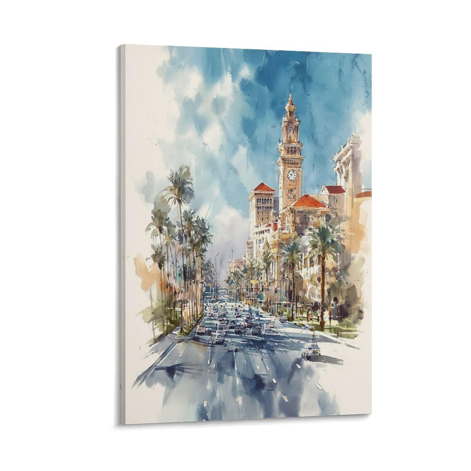 XWYMXZ Las Vegas Watercolor Tree 20x30inch(50x75cm) Vintage Travel Poster Watercolor Canvas Art