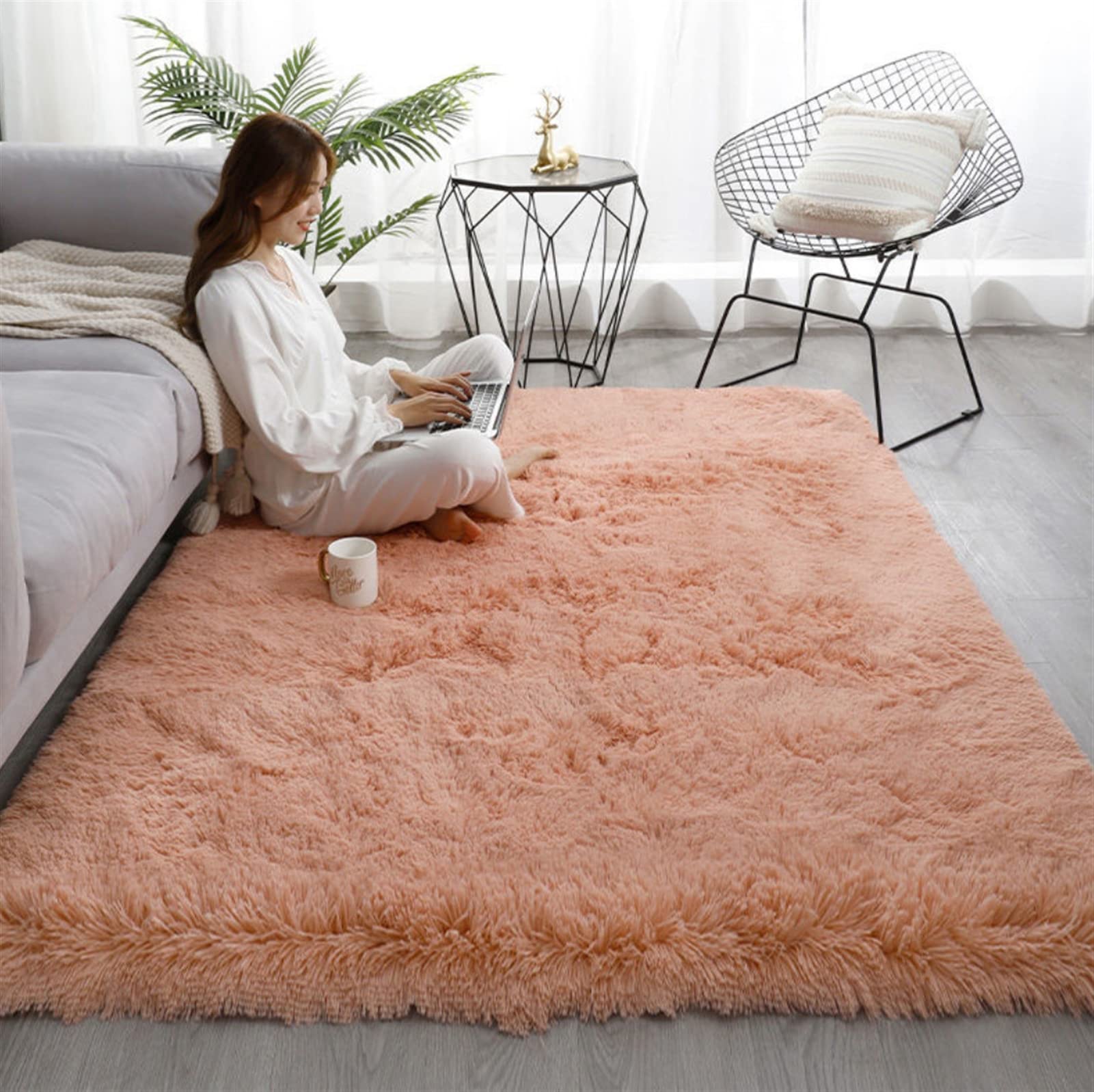 Heavyoff Fluffy Shaggy Area Rugs for Bedroom, Soft Non-Slip Plush Carpet Feet Floor Mats Rectangular Cozy Rug for Nursery Room Living Room Orange, 60x200cm — image 1