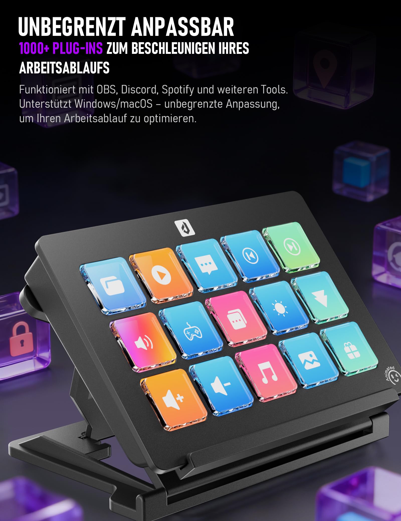 upHere Visual Stream Controller Macro Pad Streaming Deck, 15 teclas LCD programables, para creadores de contenidos, jugadores y profesionales, compatible con PC, Mac, OBS, YouTube-V293