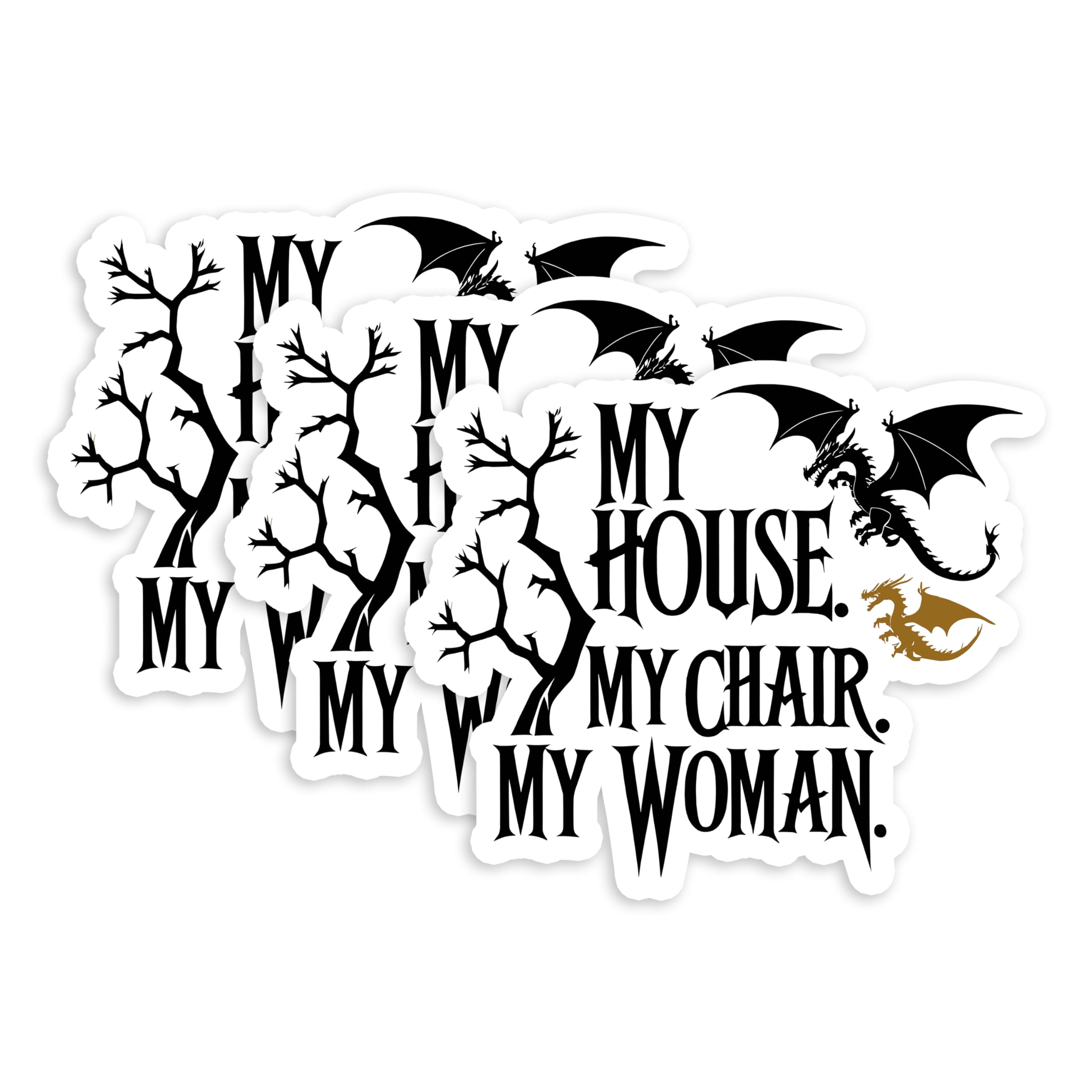 Set 3Pcs My House My Chair My Woman Sticker Funny ACOTAR Fourth Wing Bookish Kindle Meme Humor Sticker Waterproof 3 Inches Die-Cut Vinyl for Water Bottle Laptop Phone for Friend Coworker Dad Mom