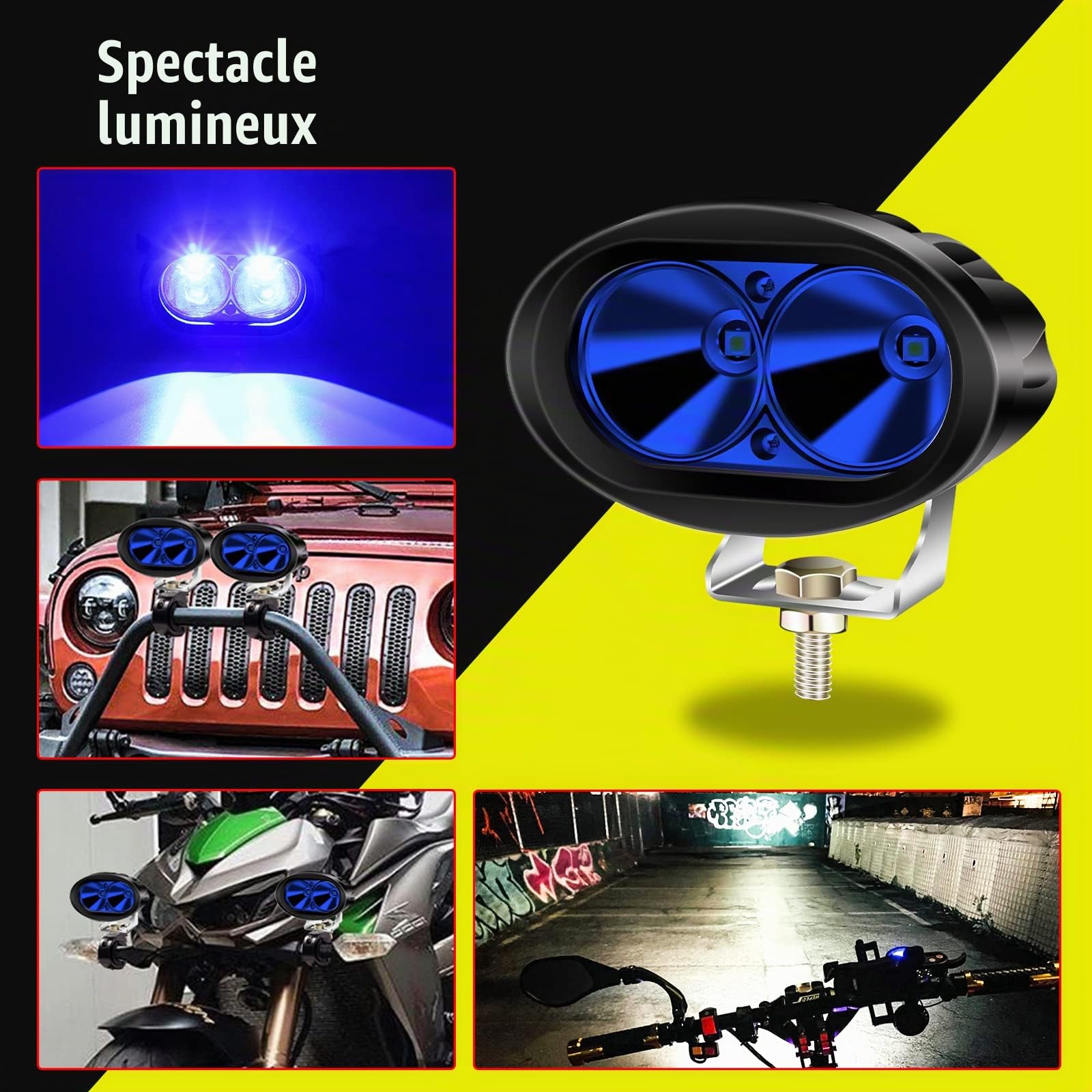 Biqing Feux Additionnels Moto,20W Phare Auxiliaire Moto 12V 24V Lampe de Sécurité LED pour Chariot élévateur Phare Avant LED Bleu pour Chariot élévateur Offroad Voiture (2)
