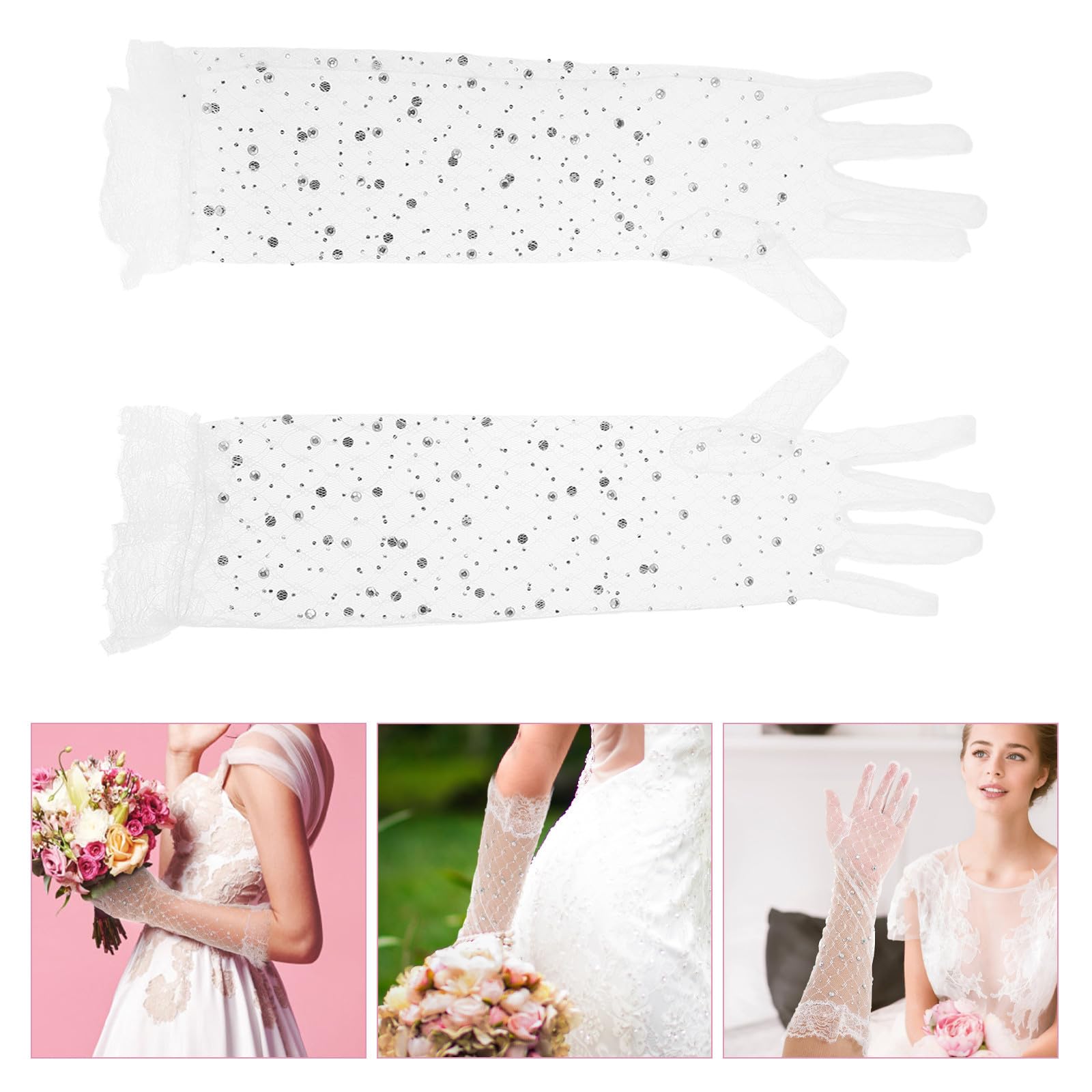 Abaodam 3 Pares Guantes Largos de Encaje Blanco para Mujer Diseño Elegante y Material Transpirable para Bodas y Eventos Formales