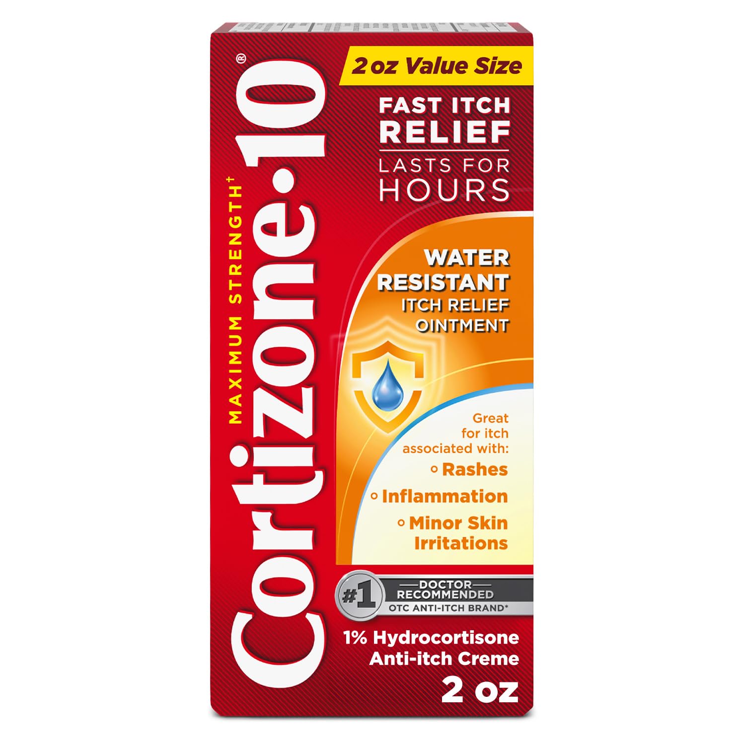 Cortizone-10 Maximum Strength Water Resistant Itch Relief Ointment, 1% Hydrocortisone, Fast-Acting, Anti-Itch Cream for Bug Bites, Rash, Eczema, Psoriasis, Poison Ivy, Oak, Sumac & More, 2 oz