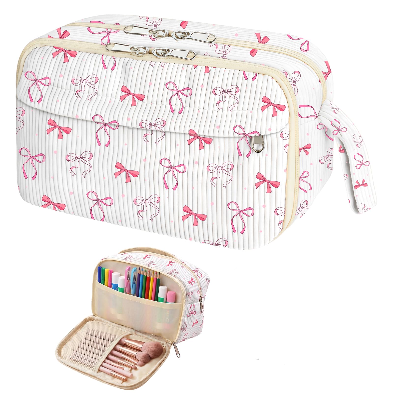 AuSletie Pencil Case,Large Corduroy Pencil Case with Compartments for Girls,Teenagers,Adults,Aesthetic Personalised Pencils for School and Office