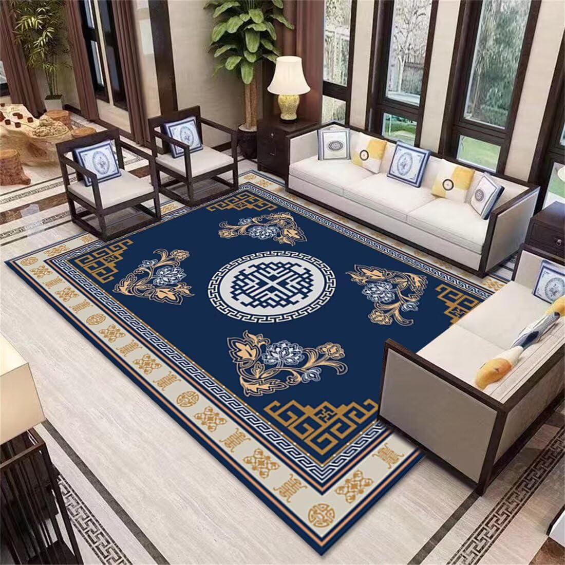 Tapis enfant bleu 60x90cm avec imprimé oriental pour chambre de garçon