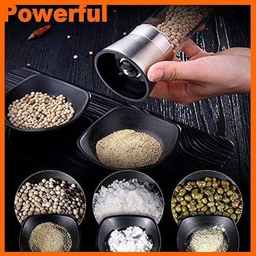 Vista 14 de Juego de molinillo de sal y pimienta, dos tarros de especias gratis, pimienta negra, molino de hierbas manual recargable, acero inoxidable, grosor