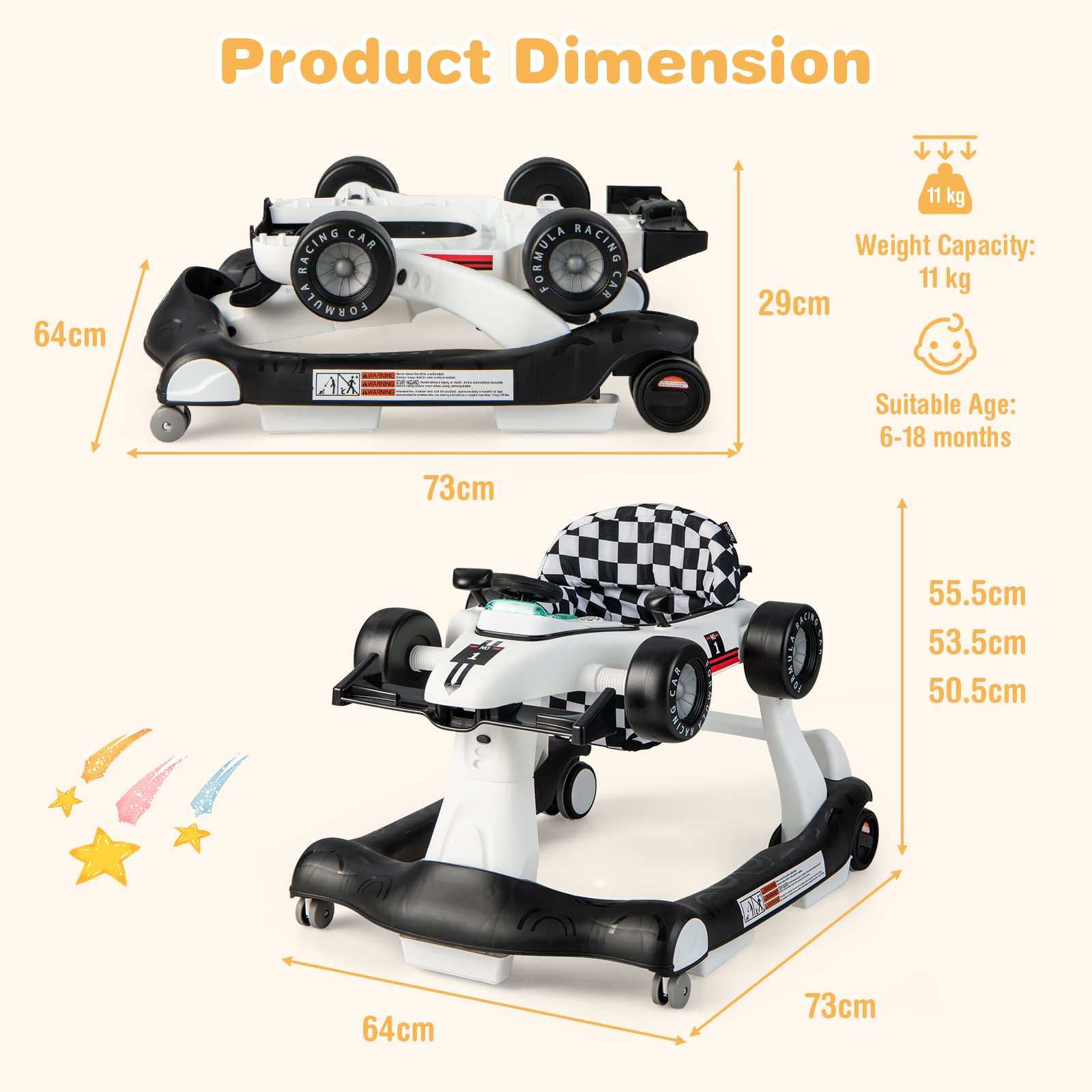 RELAX4LIFE 4 en 1 Andador para Bebés 6-18 Meses, Andador Plegable con Altura Regulable en 3 Niveles, Tacatá Bebés con Luces, Sonidos y Velocidad Controlable, 64 x 73 x 50,5-55,5 cm (Blanco)