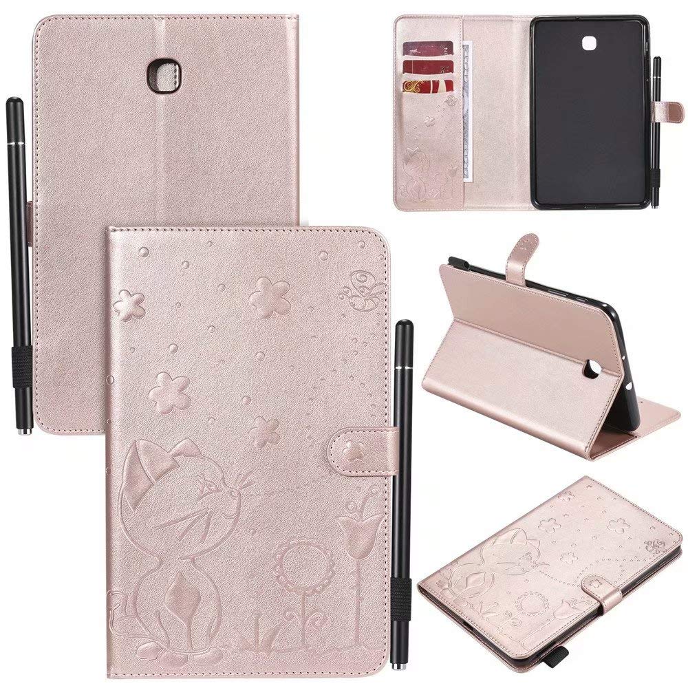 Abtory Galaxy Tab A 8.0 T387 Case,Cat&Bee Embossed PU Leather Folio Multi-Angle Viewing Wallet Case Cover for Samsung Galaxy Tab A 8.0 T387 (2018/2019) Rose Gold