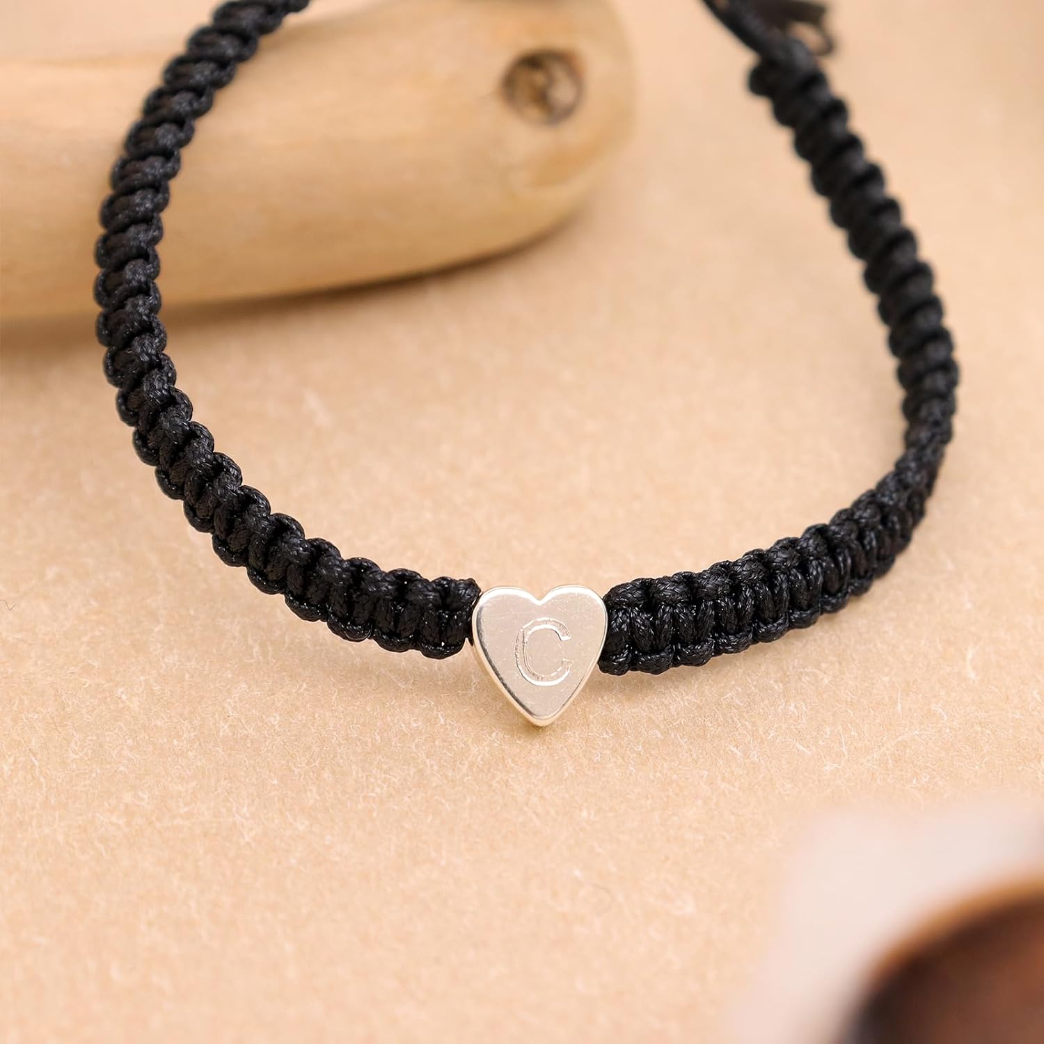 Dainty Initial Silver Heart Charm Bracelets for Women, Minimalist Handmade Adjustable Letter C Matching Couple Stackable Braided Strand Bracelet Everyday Fashion Jewelry Gift. - Image 5