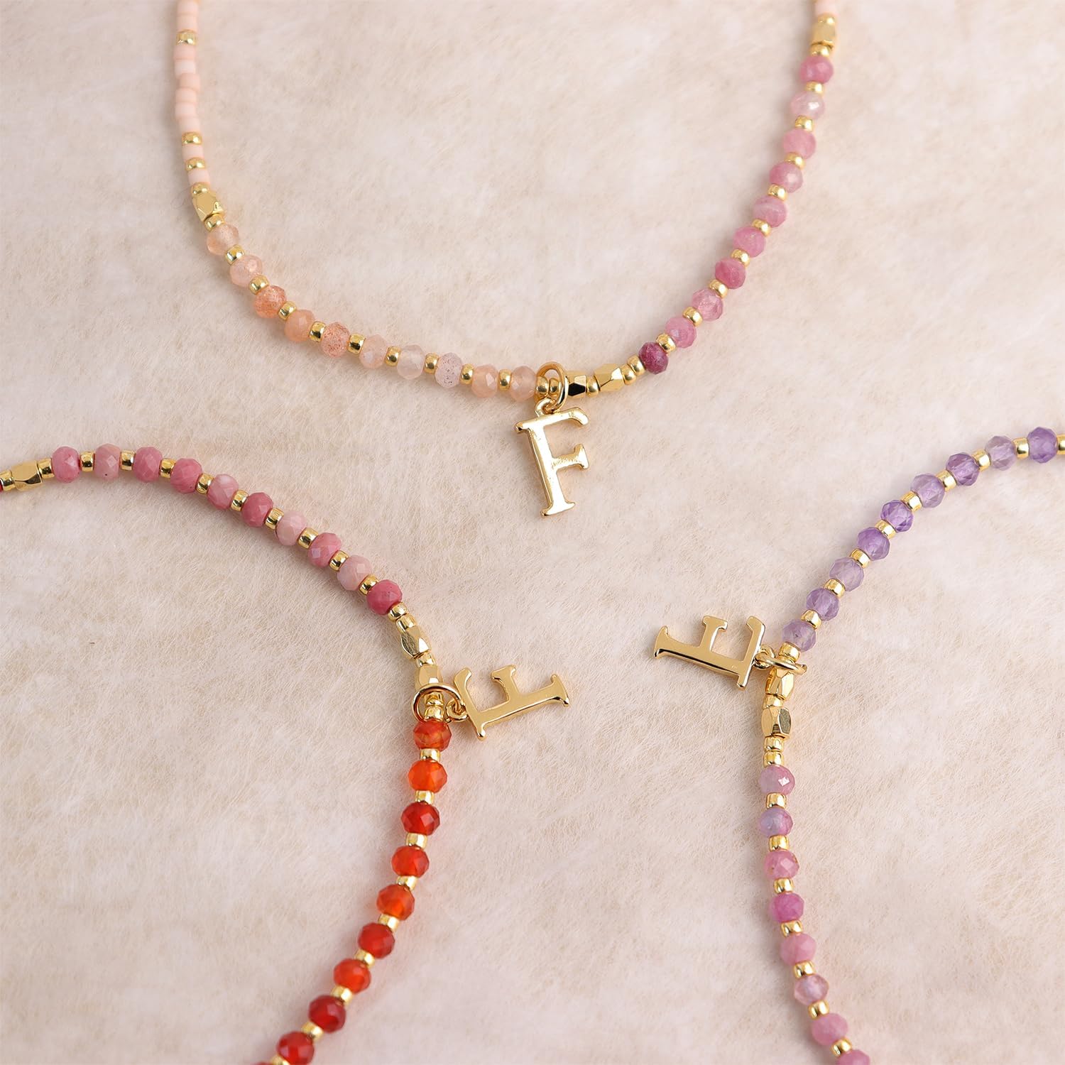 Gold Beaded Natural Stone Initial Bracelet for Women, Boho Handmade Personalized A-Z Gemstone Beads Letter Name Adjustable Bracelets Christmas Party Accessories Jewelry Gift - Image 5