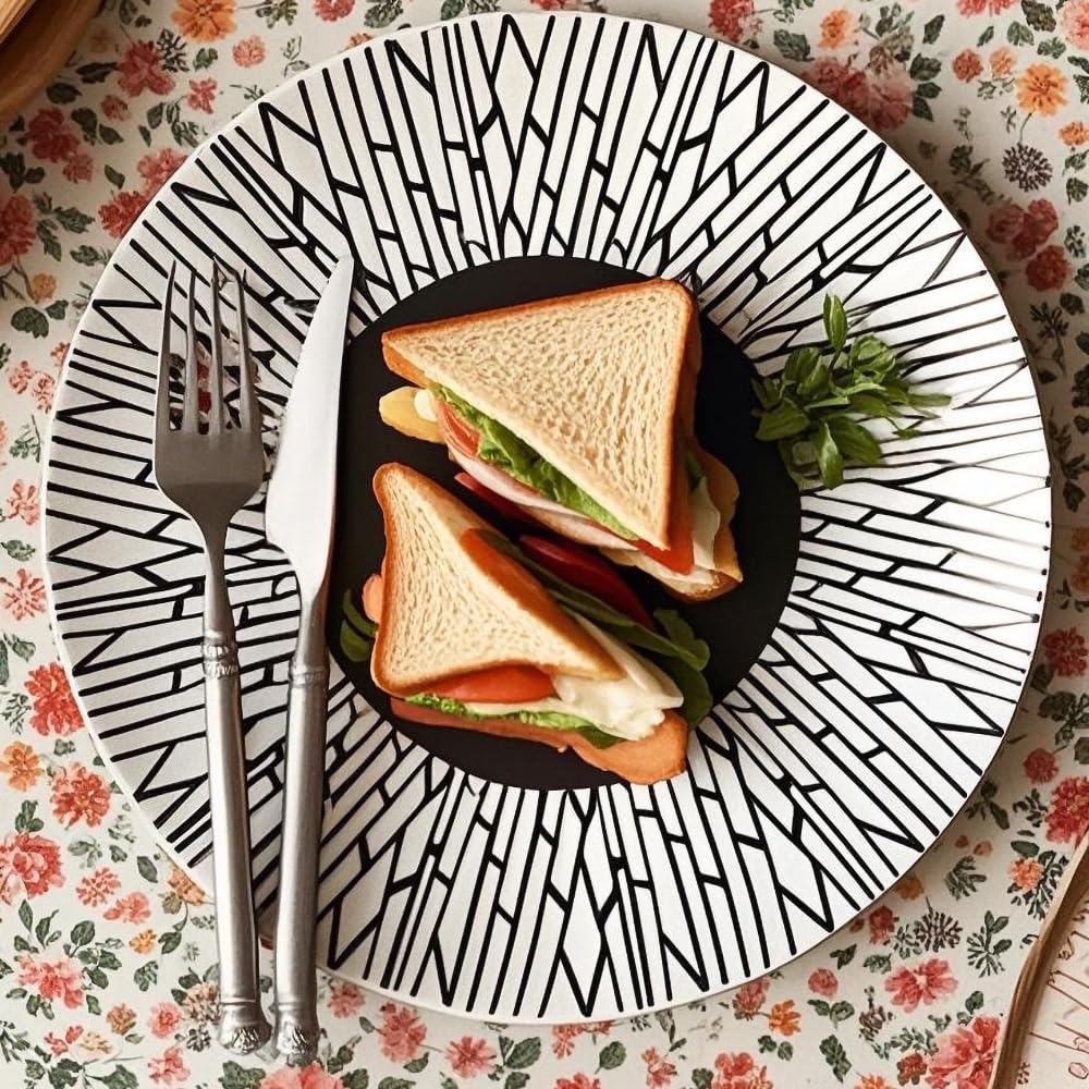 vicrays Ceramic Dinner Plates Set - Porcelain 10 Inch Flat Steak Pasta Pizza Plate