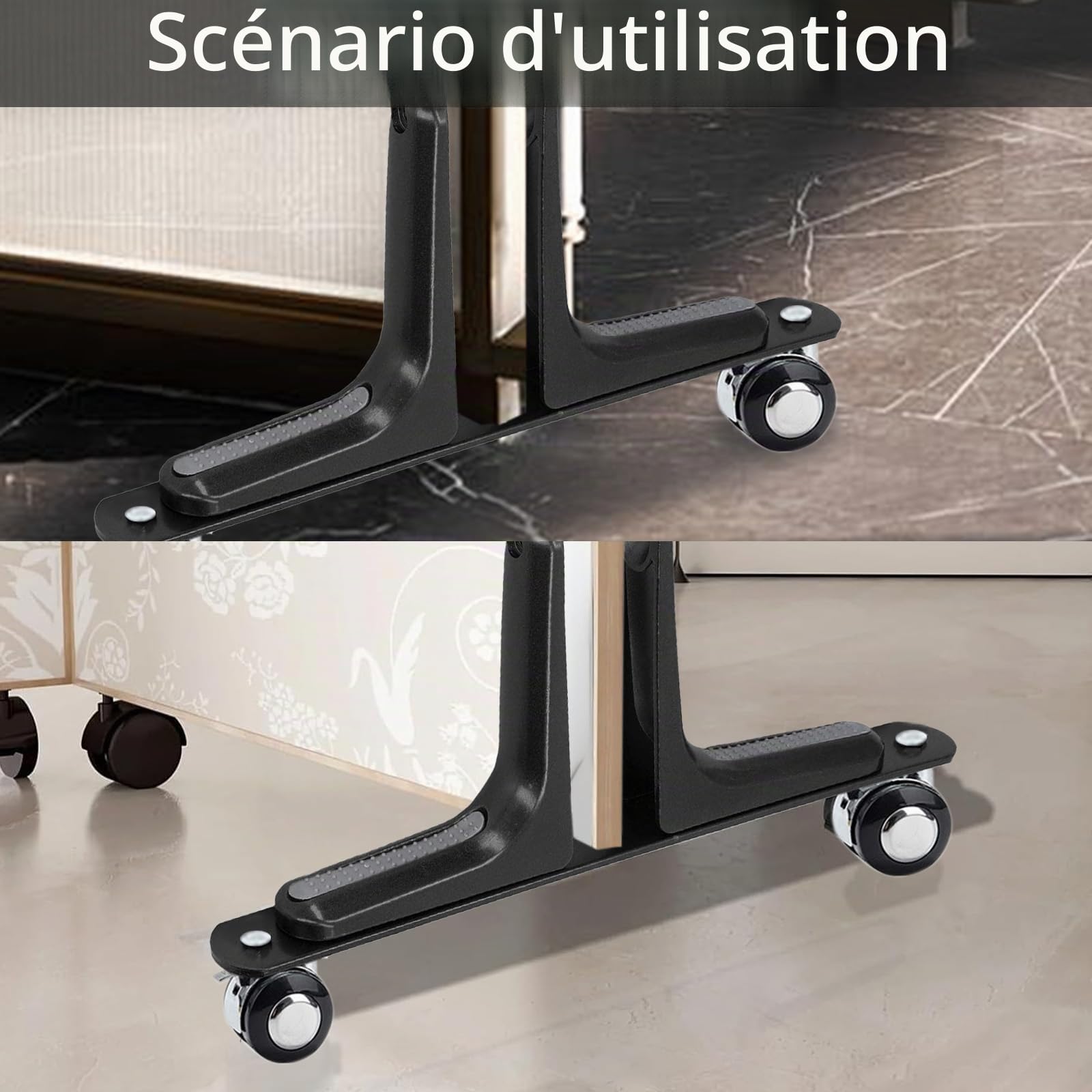 Pieds de Cloison de Separation Interieur, Lot de 2 Supports de Separation de Piece Intérieur avec Roue Universelle en Alliage Pieds de Séparation Réglables de 1 à 6 cm de Large pour Bureau
