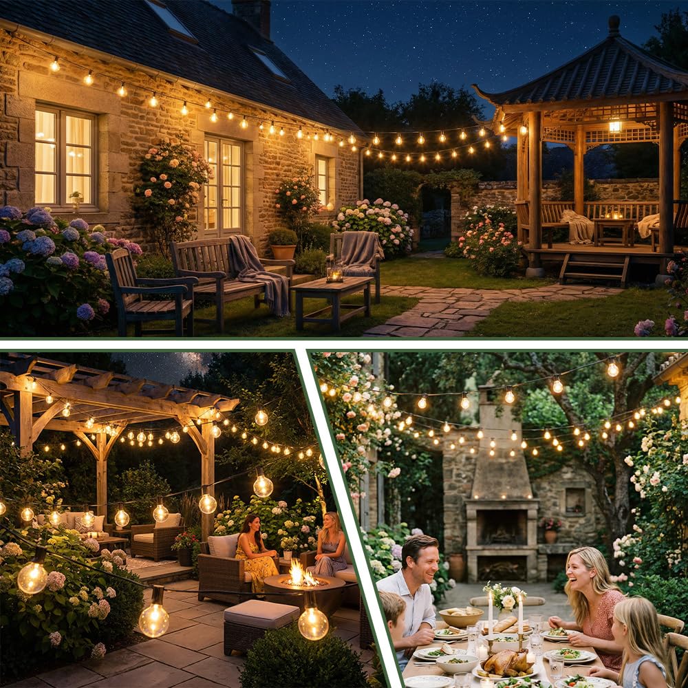 Guirlande Lumineuse Exterieure LED 45M Guirlande Guinguette Exterieur avec Télécommande 4 Modes Dimmable Imperméable Guirlande Lumières Extérieur Terrasse Mariage Pergola Balcon Déco