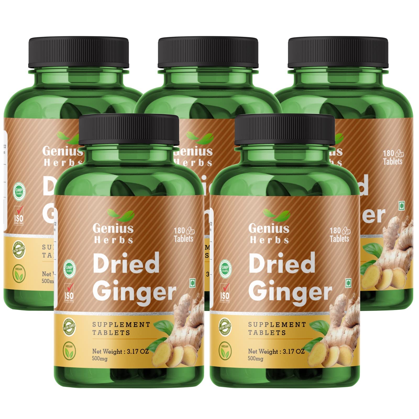 Genius Herbs Dried Ginger Tablets| Improves Digestion | Enhances Immunity Pack of 5