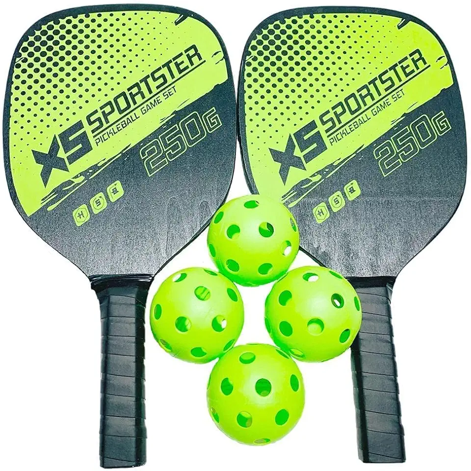 zalati Paquete de 2 raquetas de pickleball, 4 bolas de pepinillo con bolsa de transporte para principiantes en deportes de interior y exterior