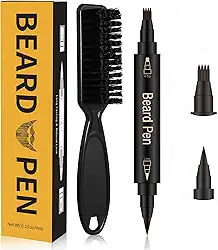 Kit de caneta de enchimento de barba para homens, caneta de enchimento de barba com 4 pontas, caneta de barba e escova de barba macho forma de reparo de bigode, eficaz melhora o cabelo facial à prova d'água e solução à prova de suor (marrom)