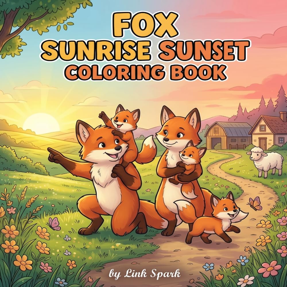 Fox Sunrise Sunset Coloring Book: Cozy Countryside Coloring Pages with Cute Animals and Simple Nature Scenes for Relaxation