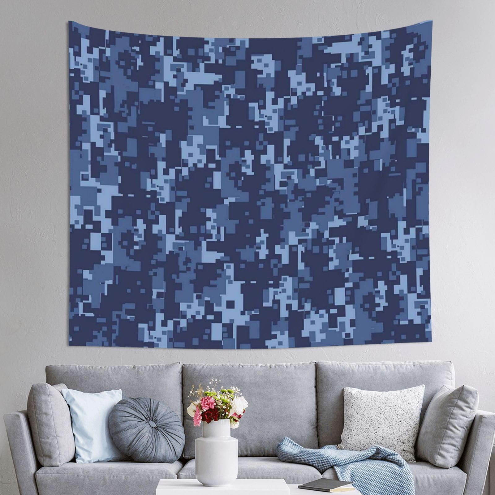 WKSGDSG Decoration Tapestry Wall Hanging For Bedroom, Blue Camouflage, 152x130cm Dorm Decor, Lightweight Easy Hang Wall Art For Living Room, Aesthetic Tapestries For Outdoor, Ceiling, Doorway, Camping