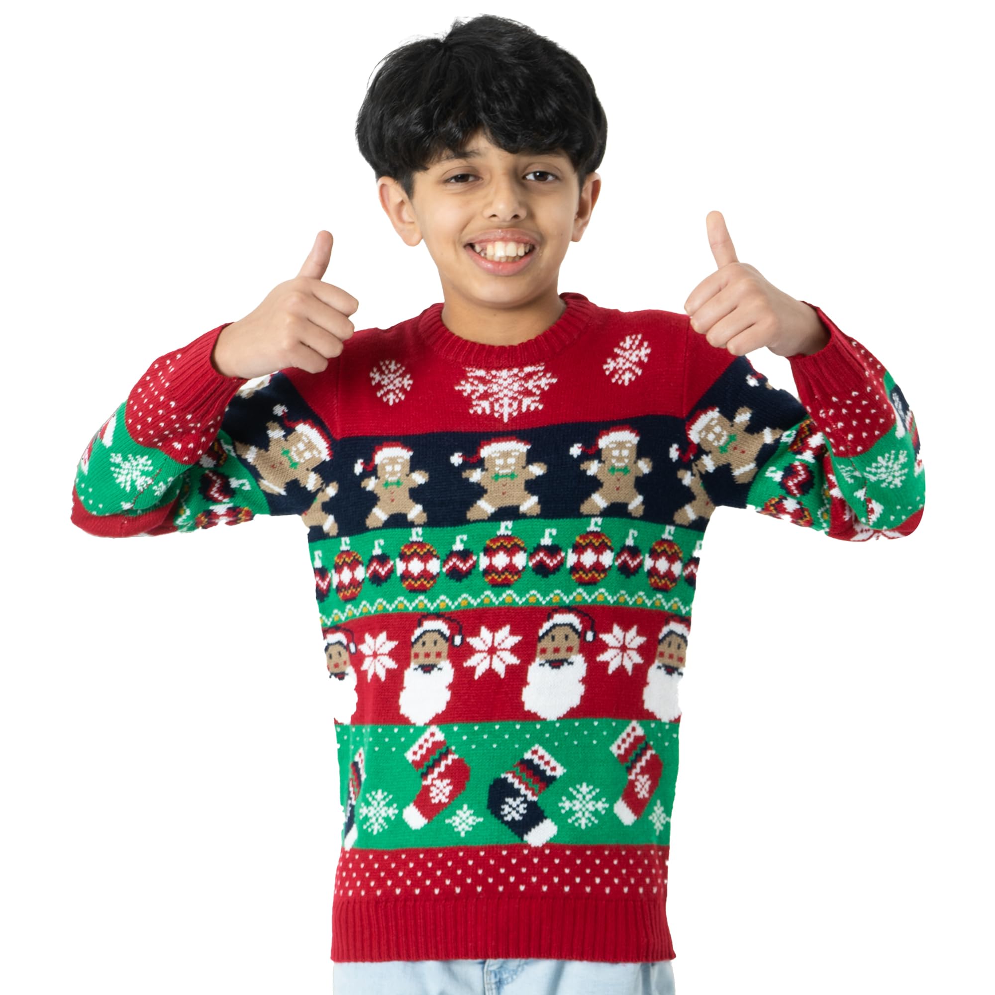 Noroze Boys Gingerbread Bell Red Christmas Jumper 3D Kids Bird Reindeer Retro Unisex Xmas Santa Snowman Penguin Pullover Sweater, Christmas Sweater Girls (13 Years, )