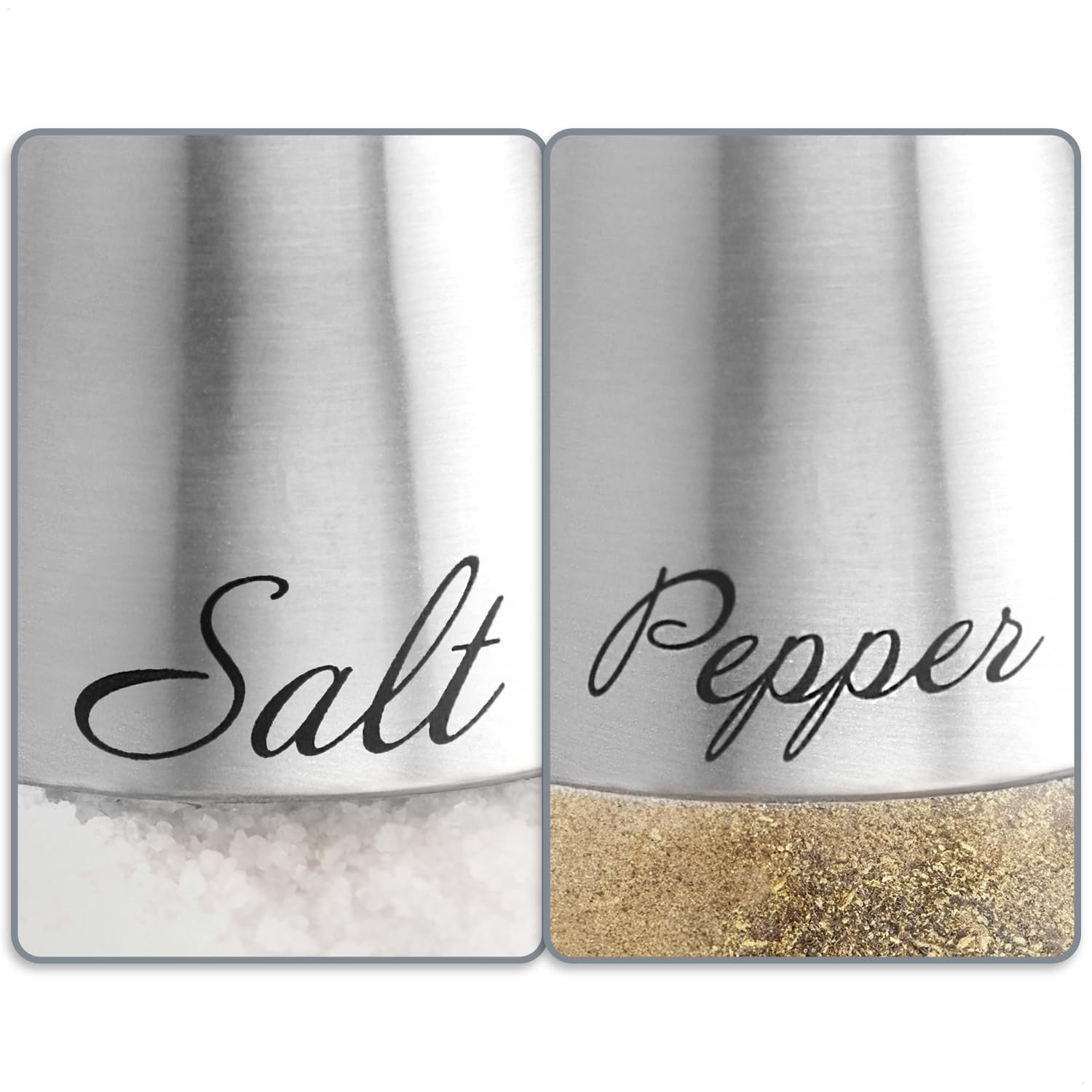 com-four® 24-teiliges Salz- und Pfefferstreuer-Set aus Edelstahl und Glas - Gewürzbehälter mit Aufschrift - Schüttler für Gewürze in Küche und Gastronomie - Würzspender