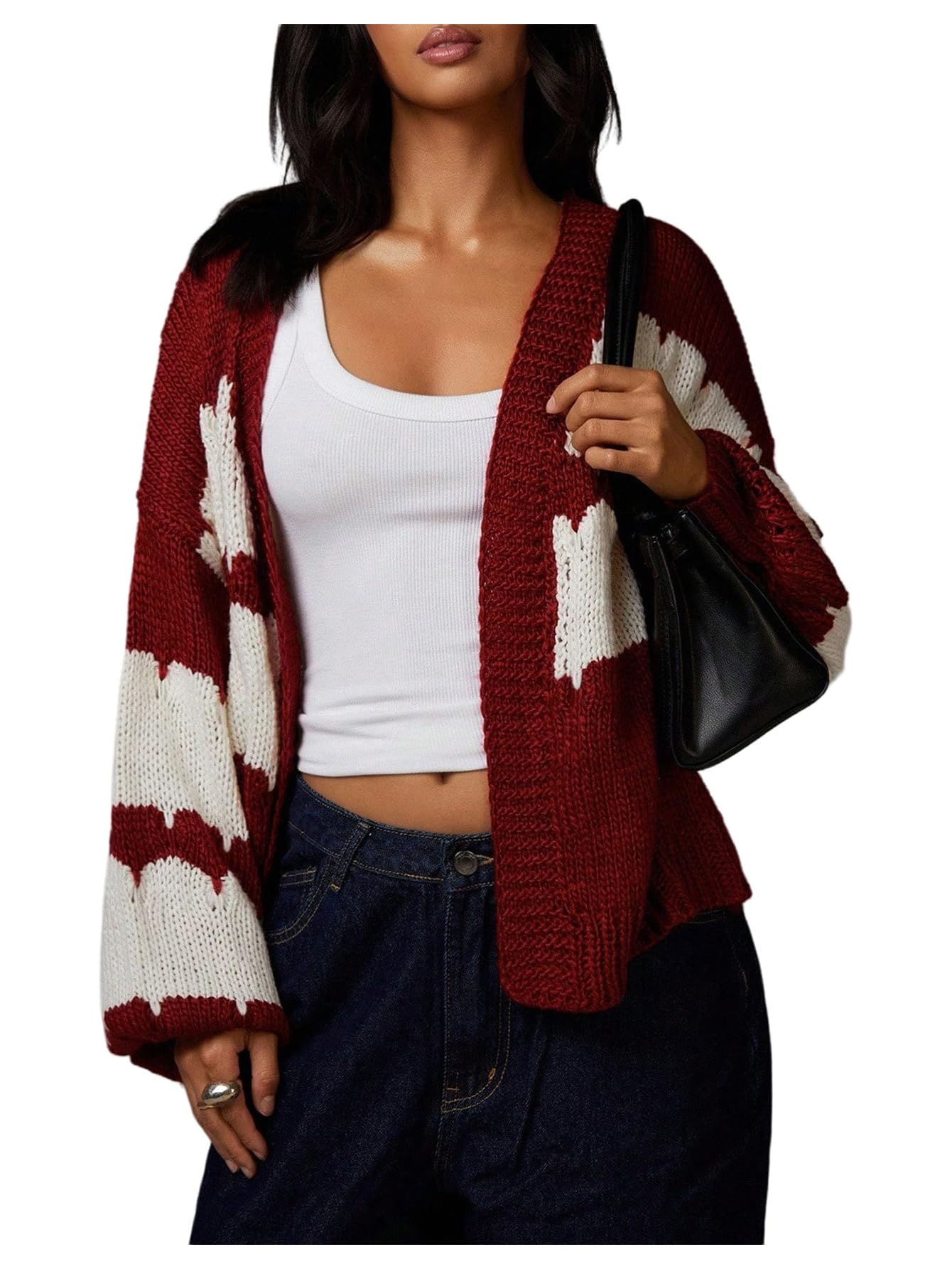 Womens Striped Sweater Cardigan Color Block Open Front Long Sleeve Outerwear