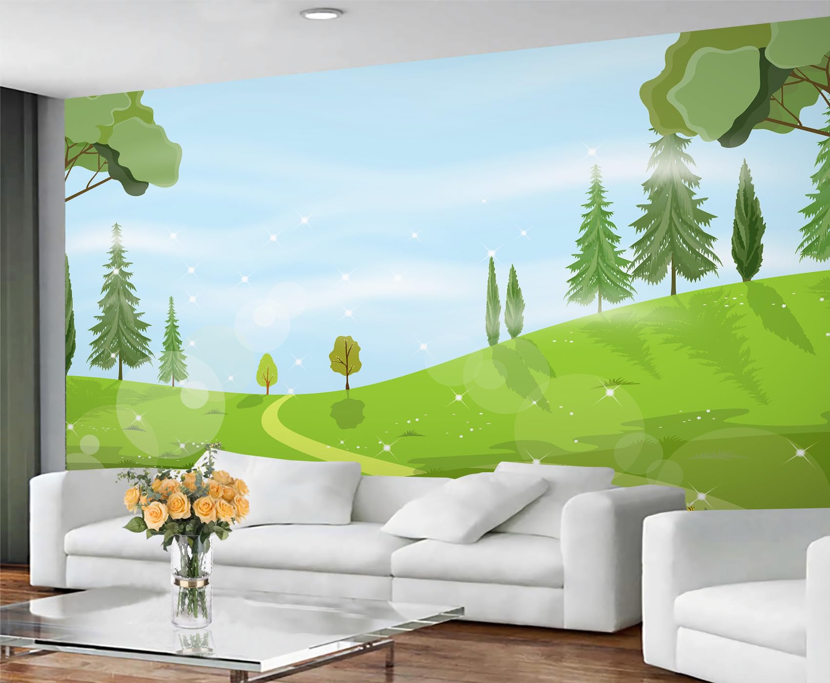 Papier peint dessin animé pour enfants paysage abstrait