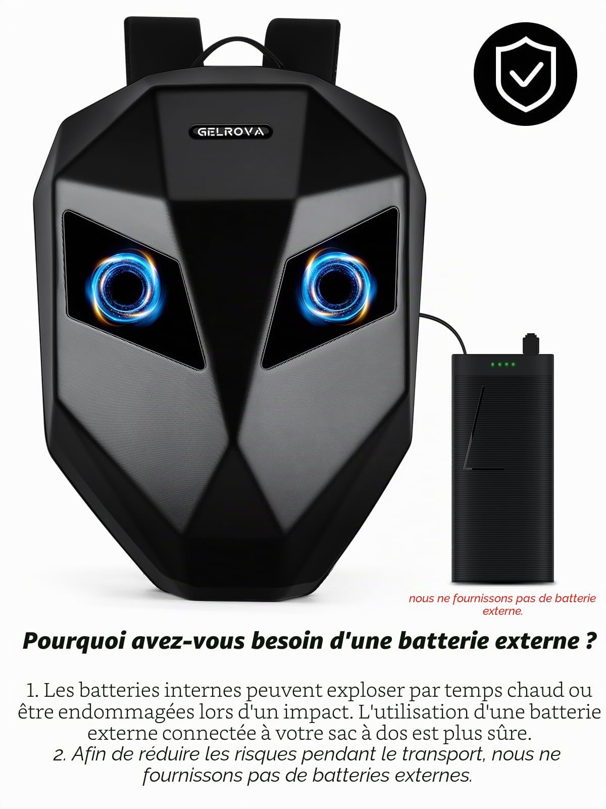 Gelrova Sac à dos pour Casque de Moto, 3D Hard Sac à dos Programmable Pour Moto, Dynamique, application, étanche, compatible avec les systèmes iOS/Android, écran LED, texte/image/animation GIF