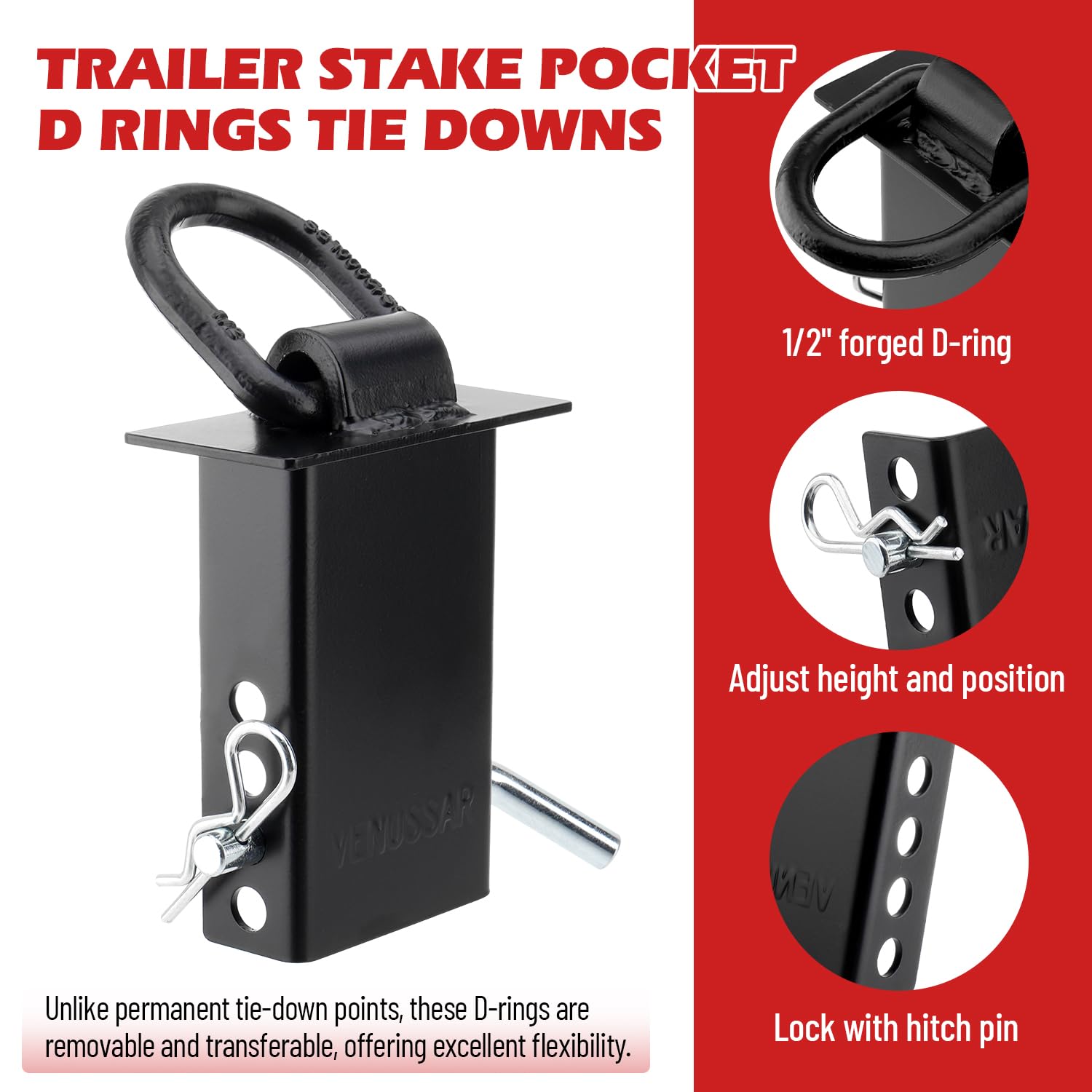 Confezione da 6 anelli a D per rimorchi da 7,348 kg, per camion e rimorchi con tasche standard da 5,1 x 10,2 cm