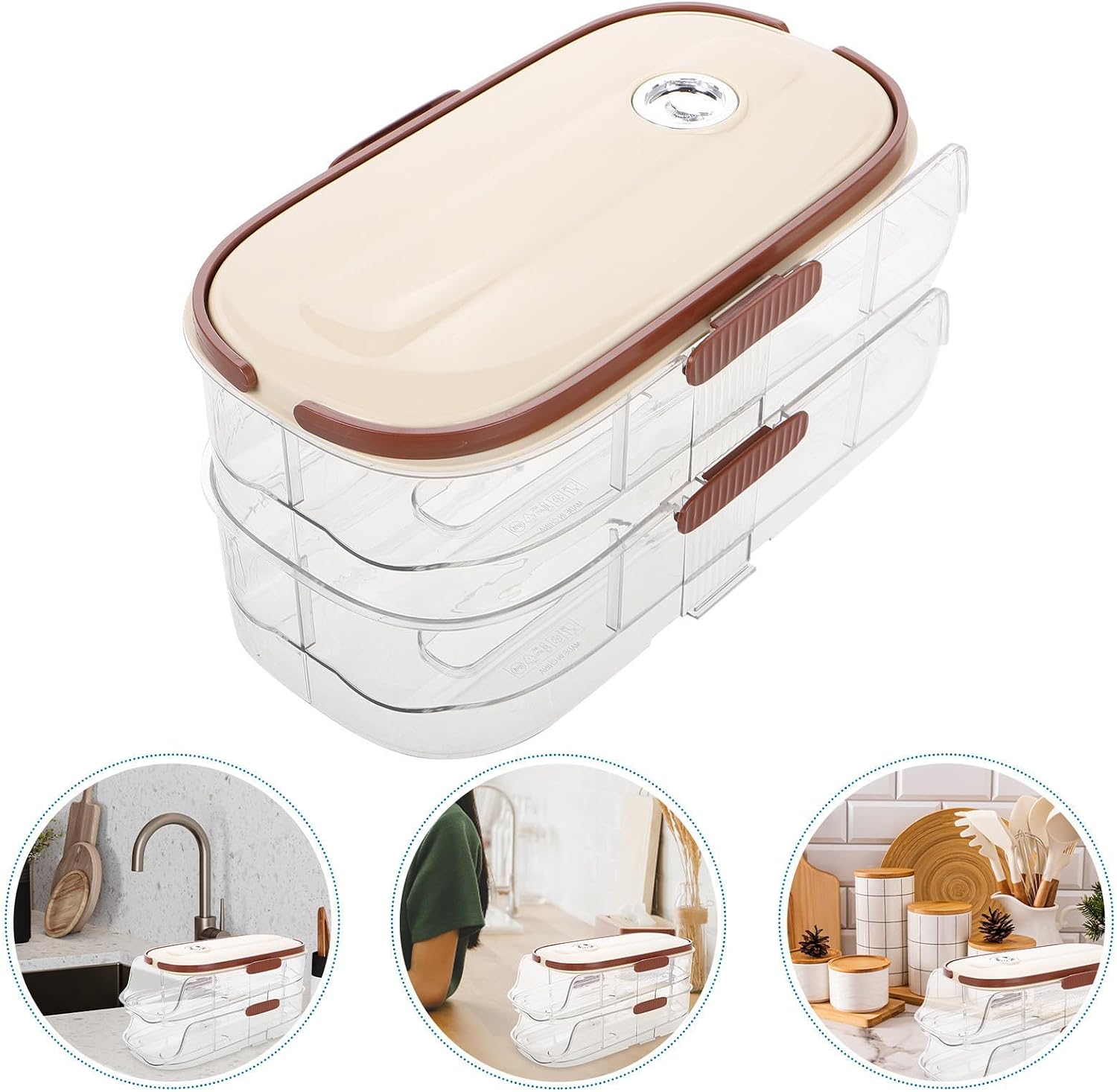 Beige Plastic Two Layer Slide Egg Tray with Portable Carry Handle